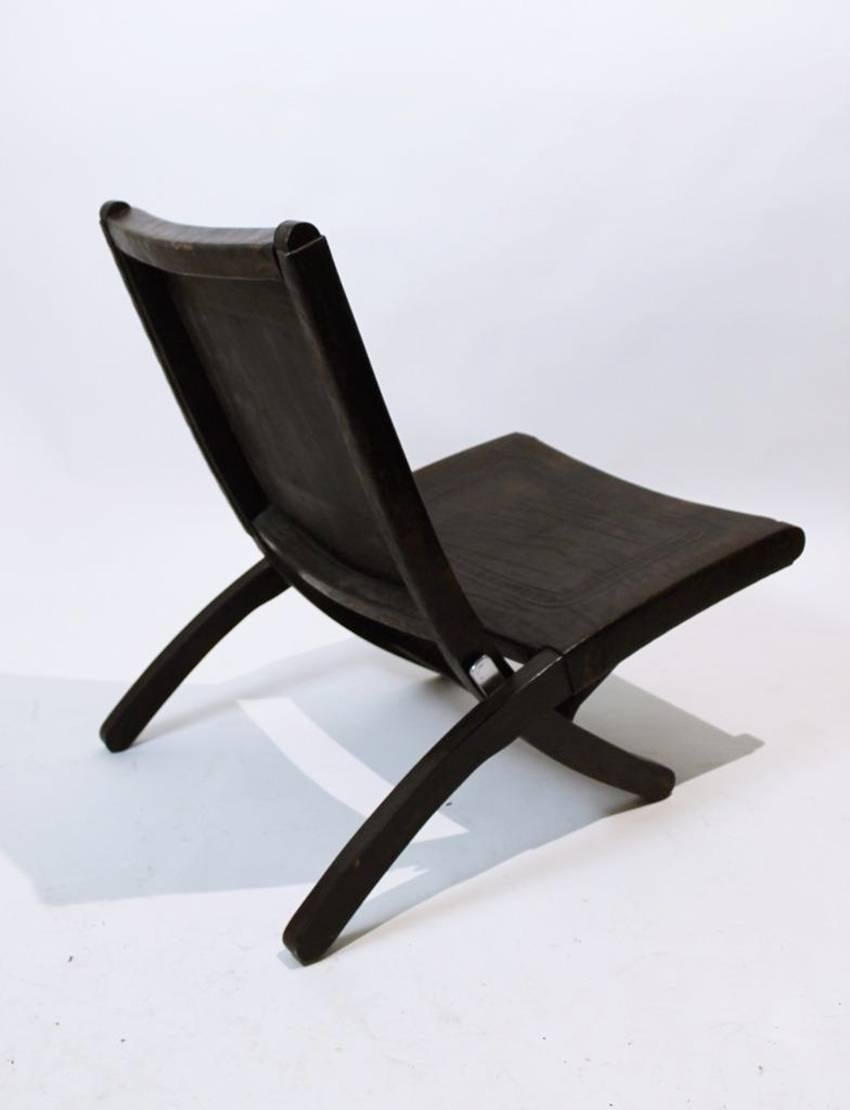 Hand-Crafted Mid-Century Modern Tooled Leather Folding Lounge Chair 1970  For Sale