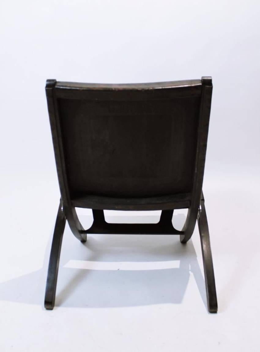 Mid-Century Modern Tooled Leather Folding Lounge Chair 1970  In Good Condition For Sale In Debrecen-Pallag, HU