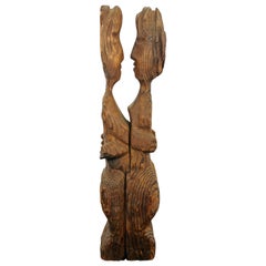 Mid-Century Modern Torched Wood Figurative Art Table Sculpture