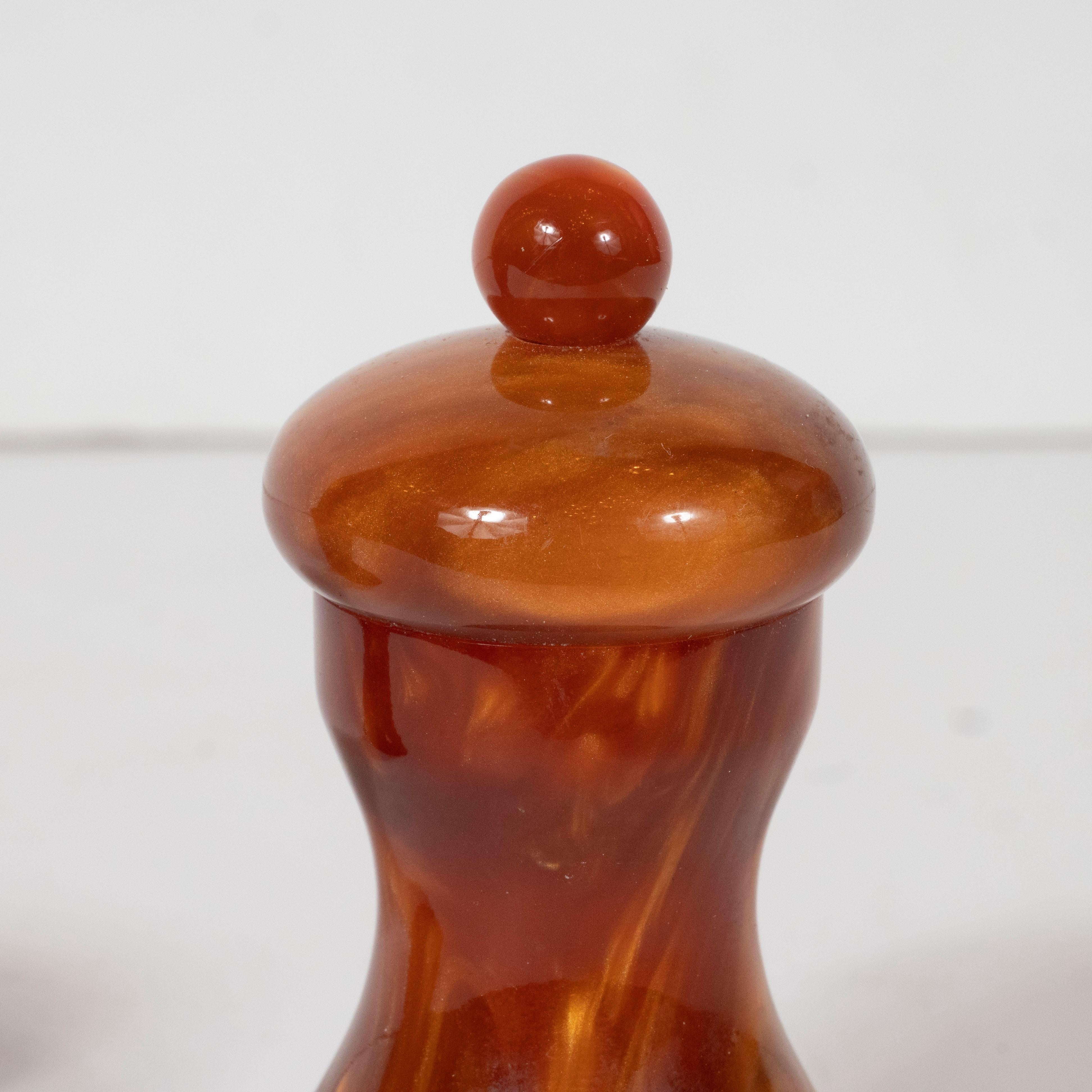 Mid-Century Modern Tortoise Bakelite Salt and Pepper Shaker Set by Au Bain Marie In Excellent Condition For Sale In New York, NY