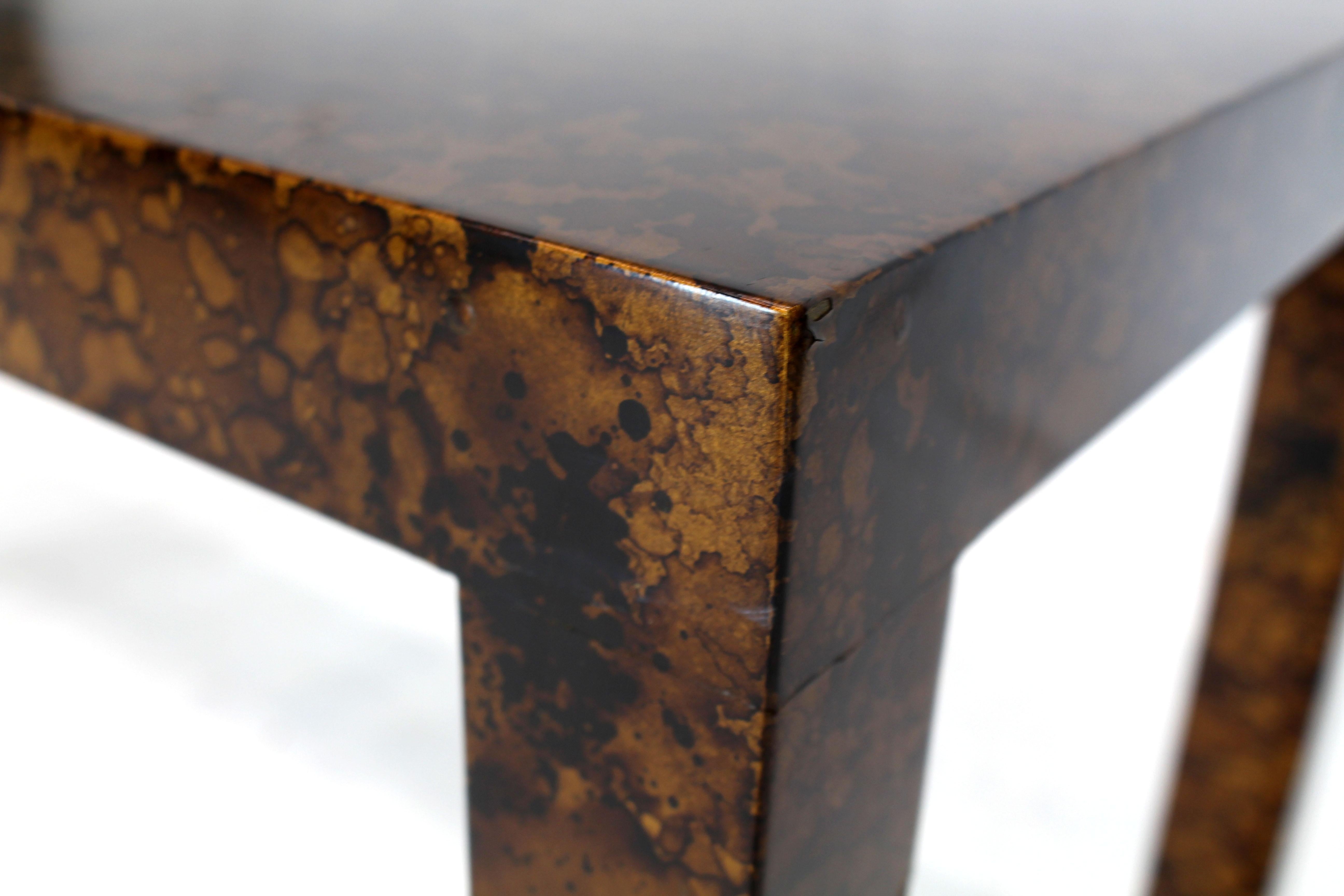 Lacquered Mid Century Modern Tortoise Lacquer Finish Console Table