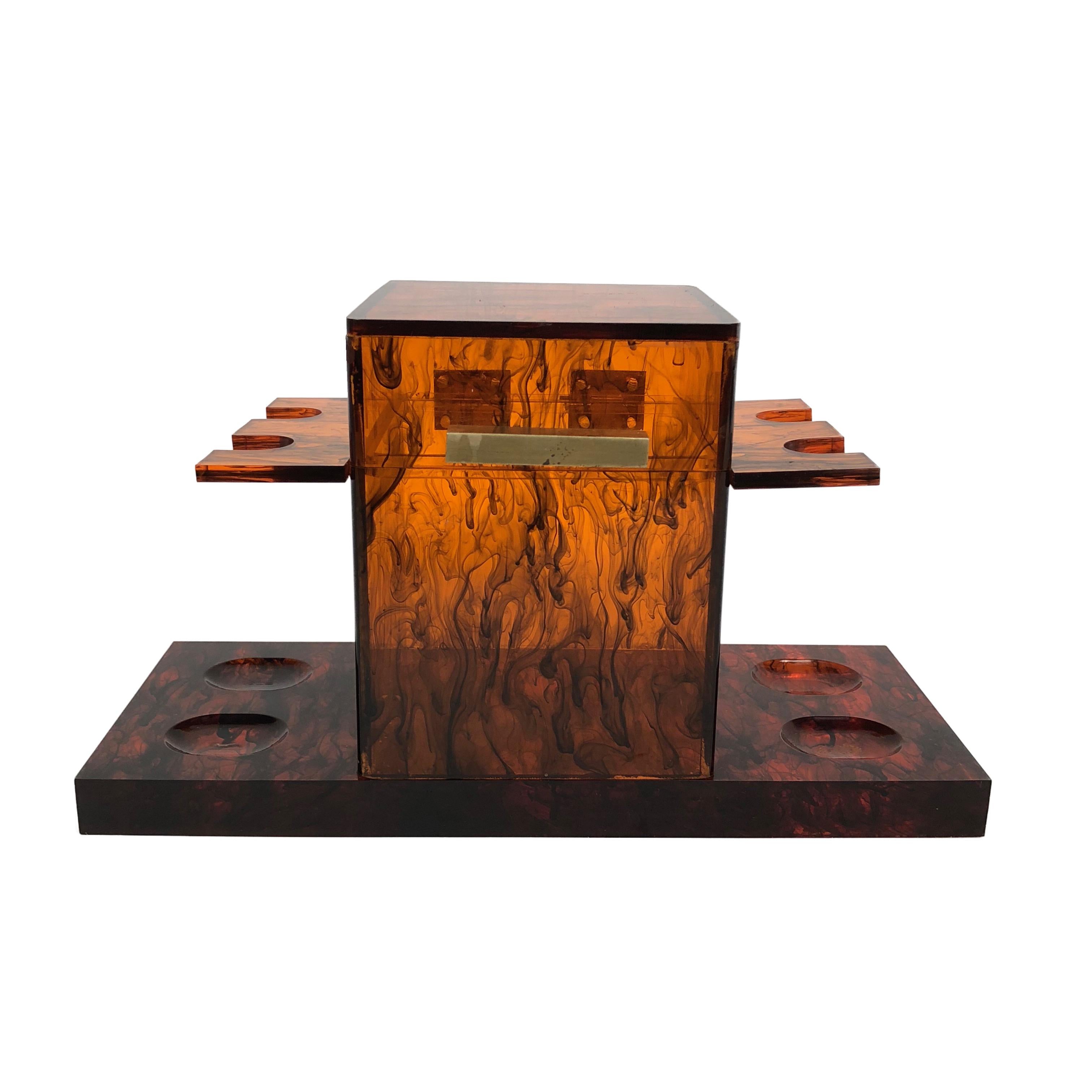 Mid-Century Modern Tortoiseshell Pipe Holder and Tabac Box in Lucite