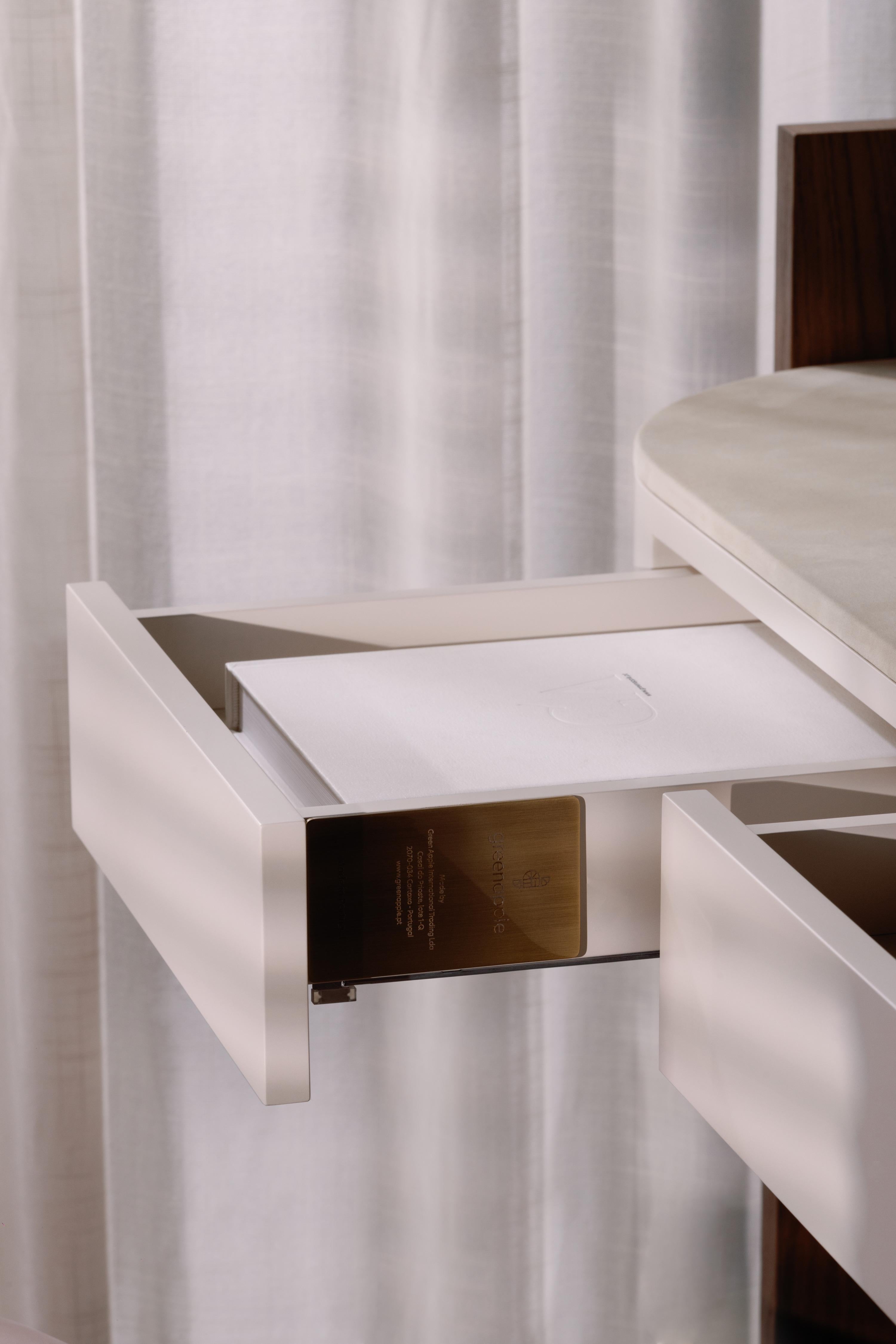 Mid-Century Modern Toscana Vanity Table Oak Beige Leather Handmade by Greenapple For Sale 8