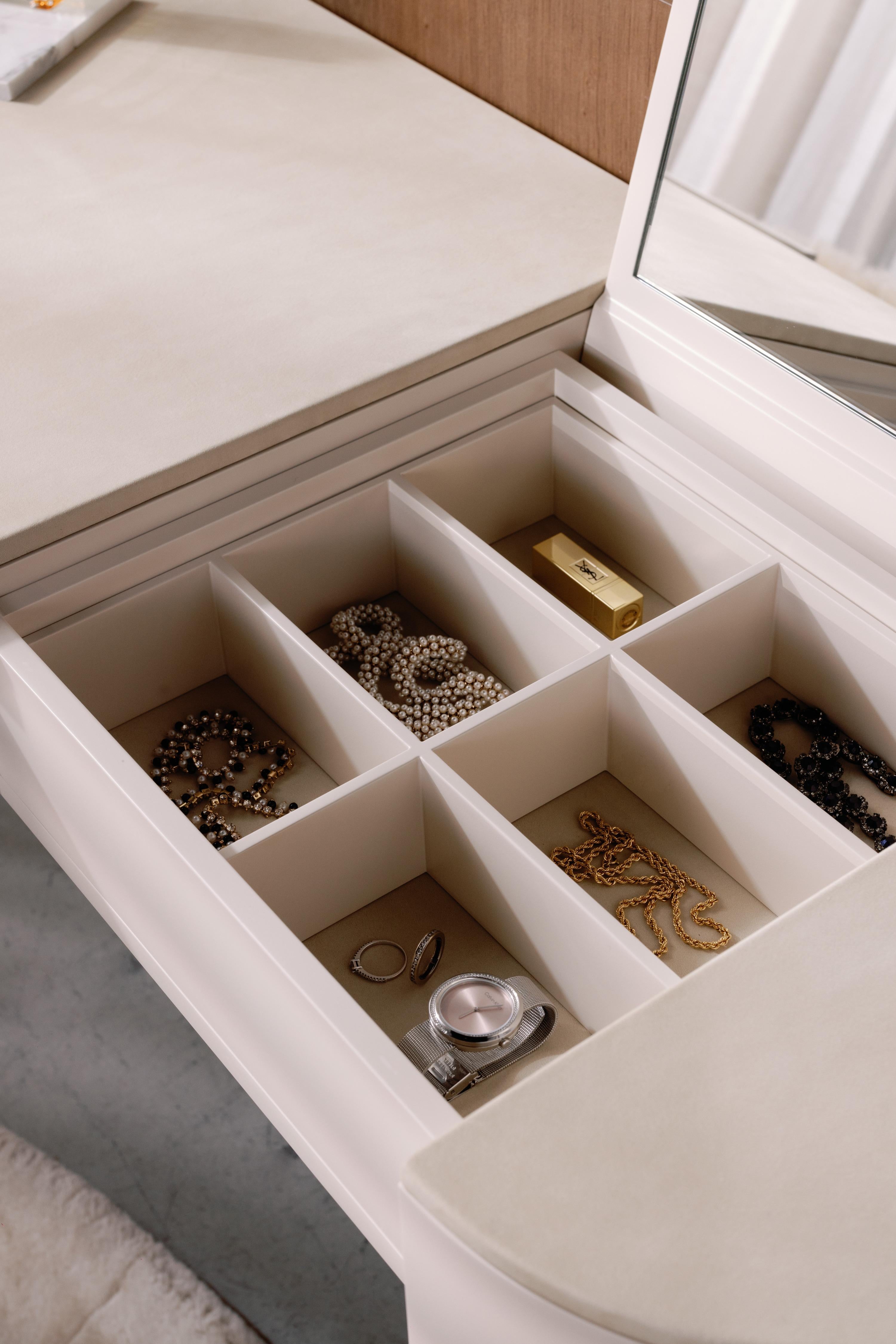 Mid-Century Modern Toscana Vanity Table Oak Beige Leather Handmade by Greenapple For Sale 9