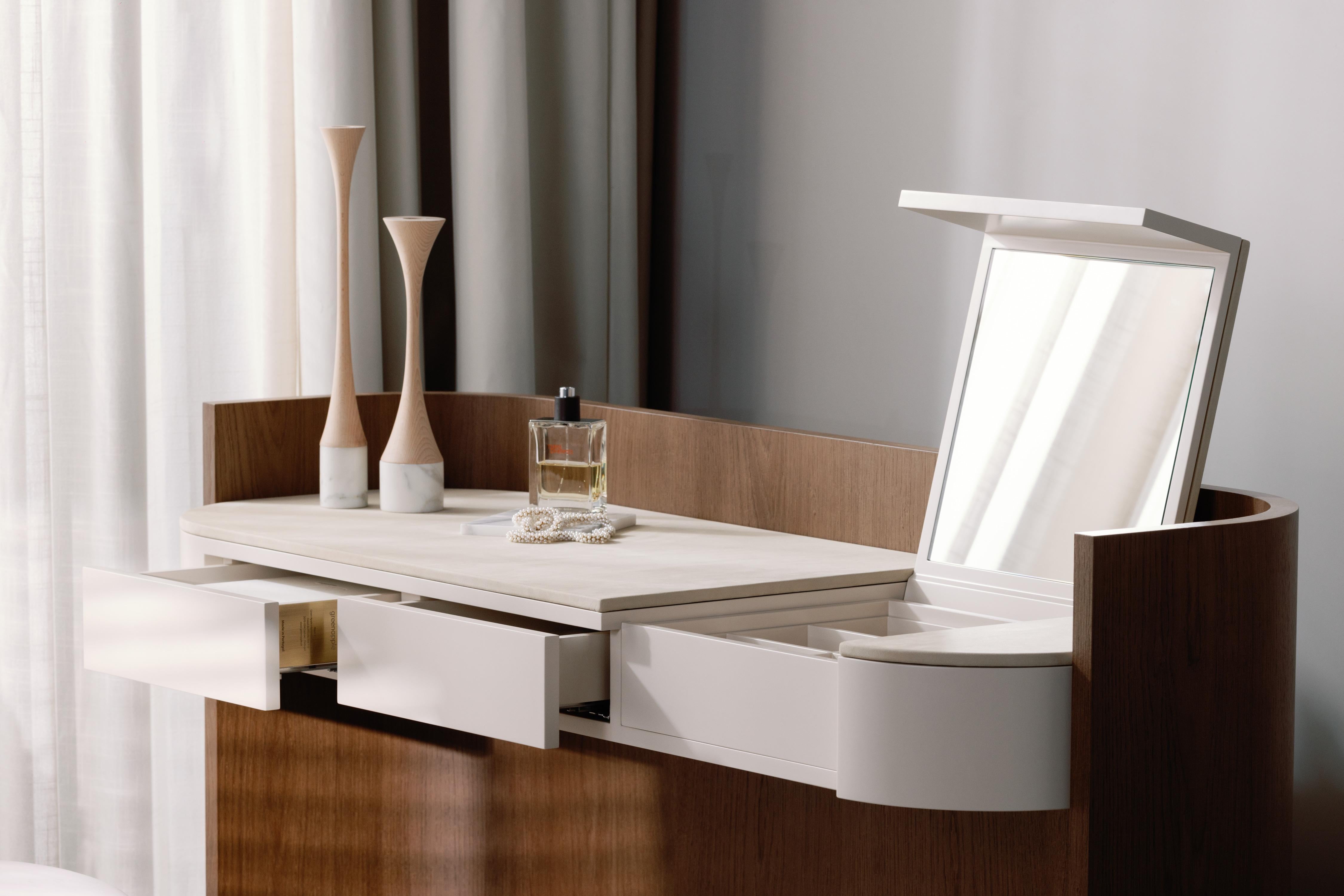 Mid-Century Modern Toscana Vanity Table Oak Beige Leather Handmade by Greenapple For Sale 10