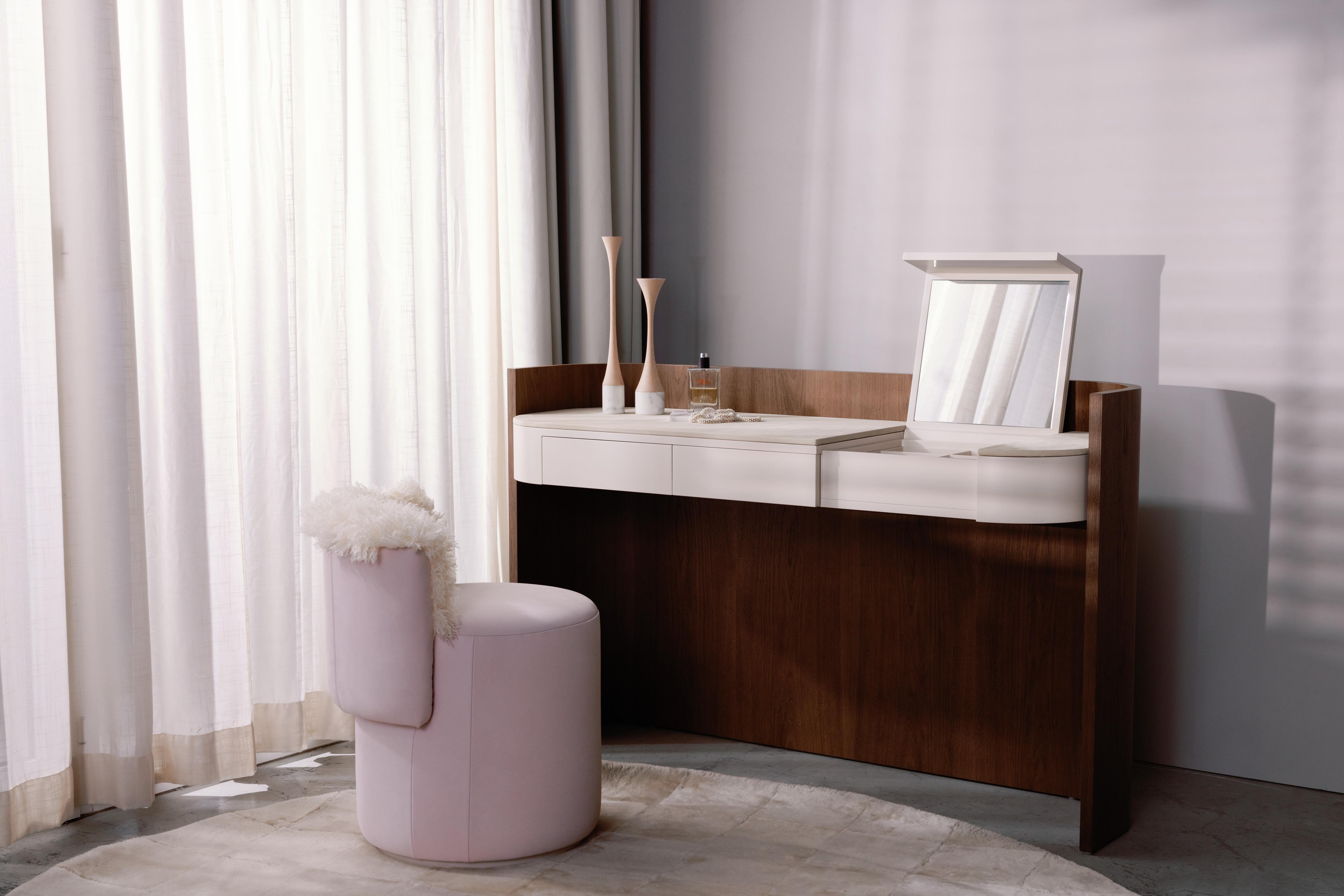 Mid-Century Modern Toscana Vanity Table Oak Beige Leather Handmade by Greenapple For Sale 11