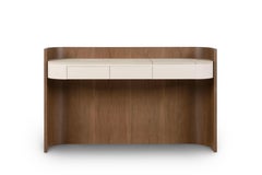 Mid-Century Modern Toscana Vanity Table Oak Beige Leather Handmade by Greenapple