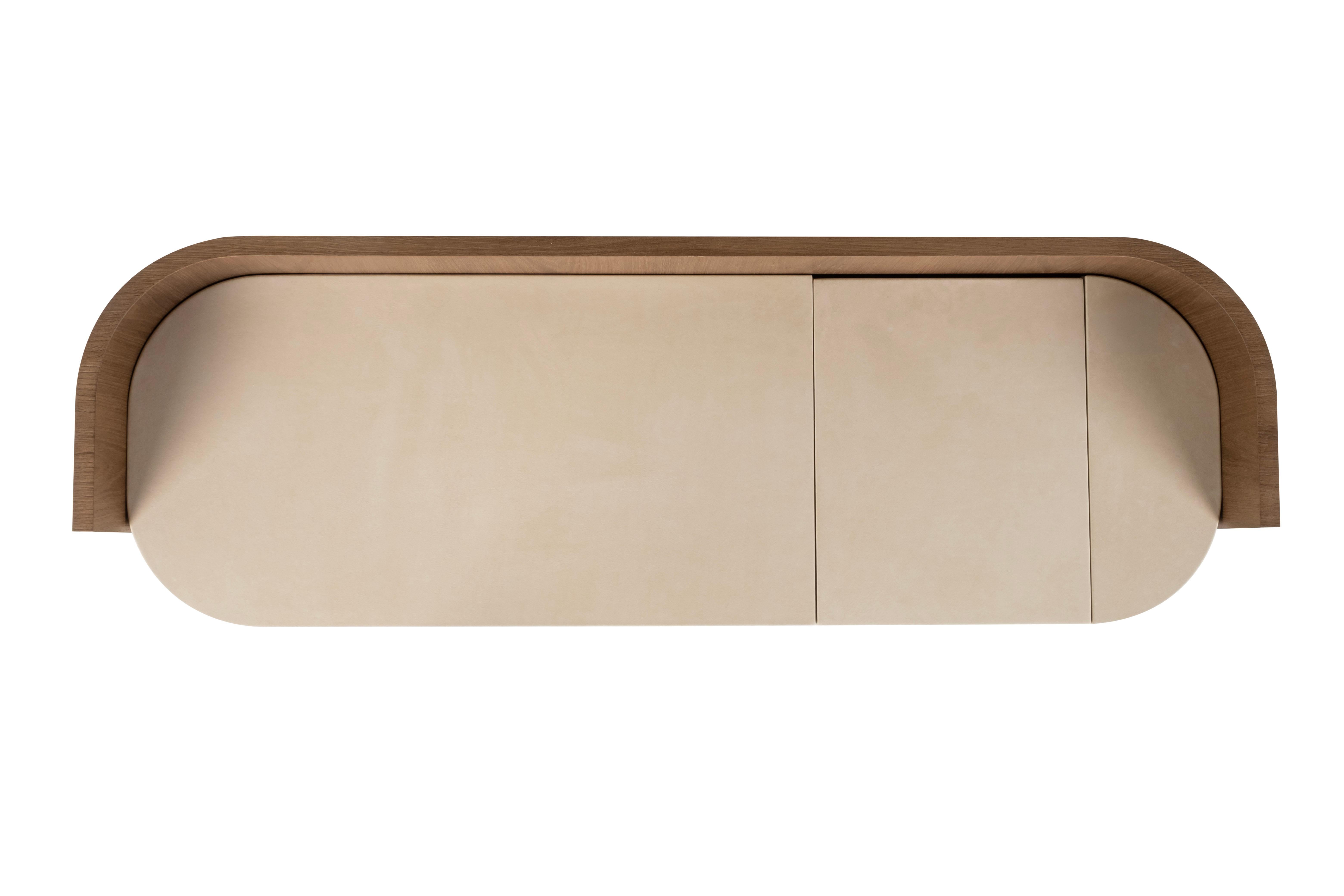 Portuguese Mid-Century Modern Toscana Vanity Table Oak Beige Leather Handmade by Greenapple For Sale