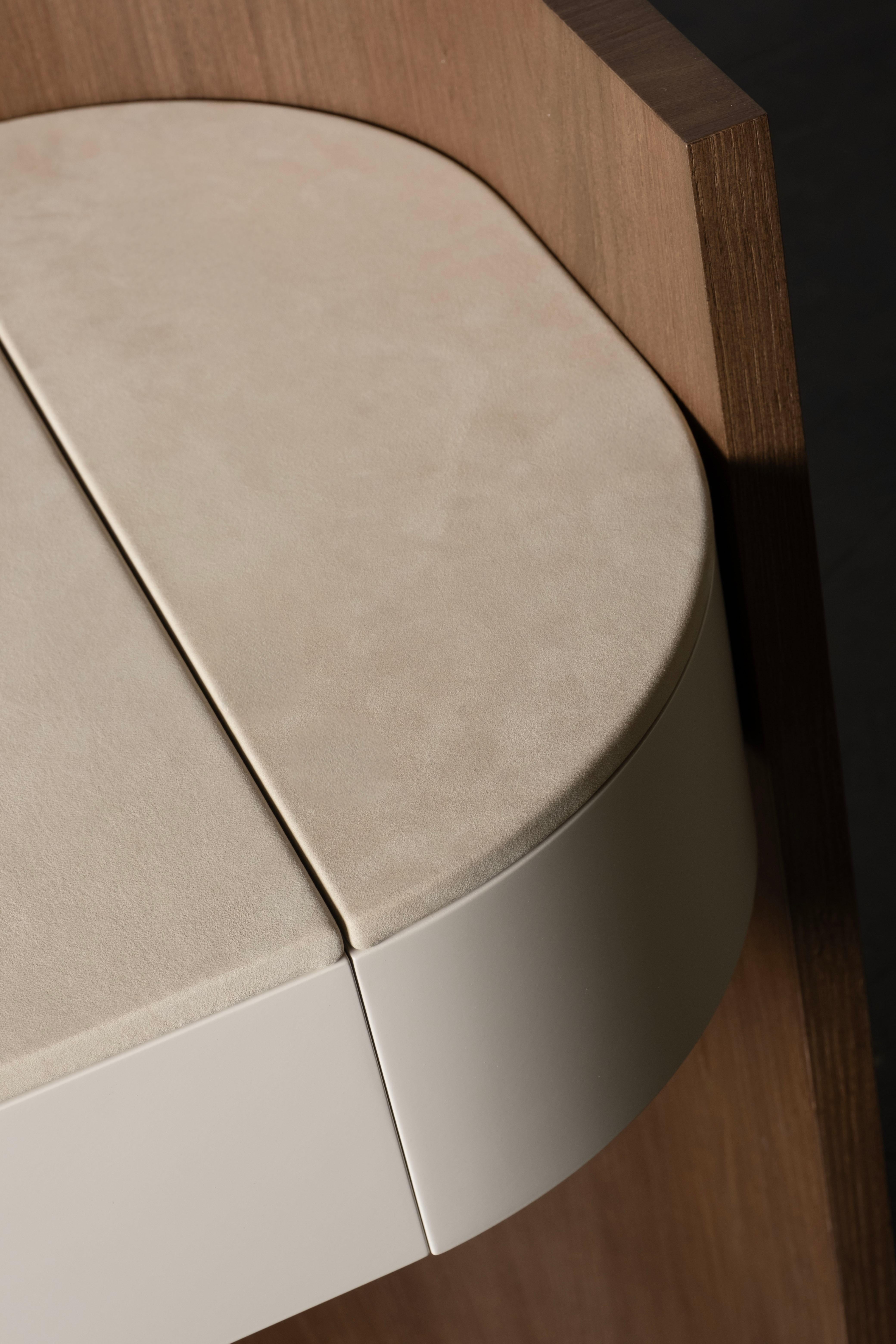 Contemporary Mid-Century Modern Toscana Vanity Table Oak Beige Leather Handmade by Greenapple For Sale