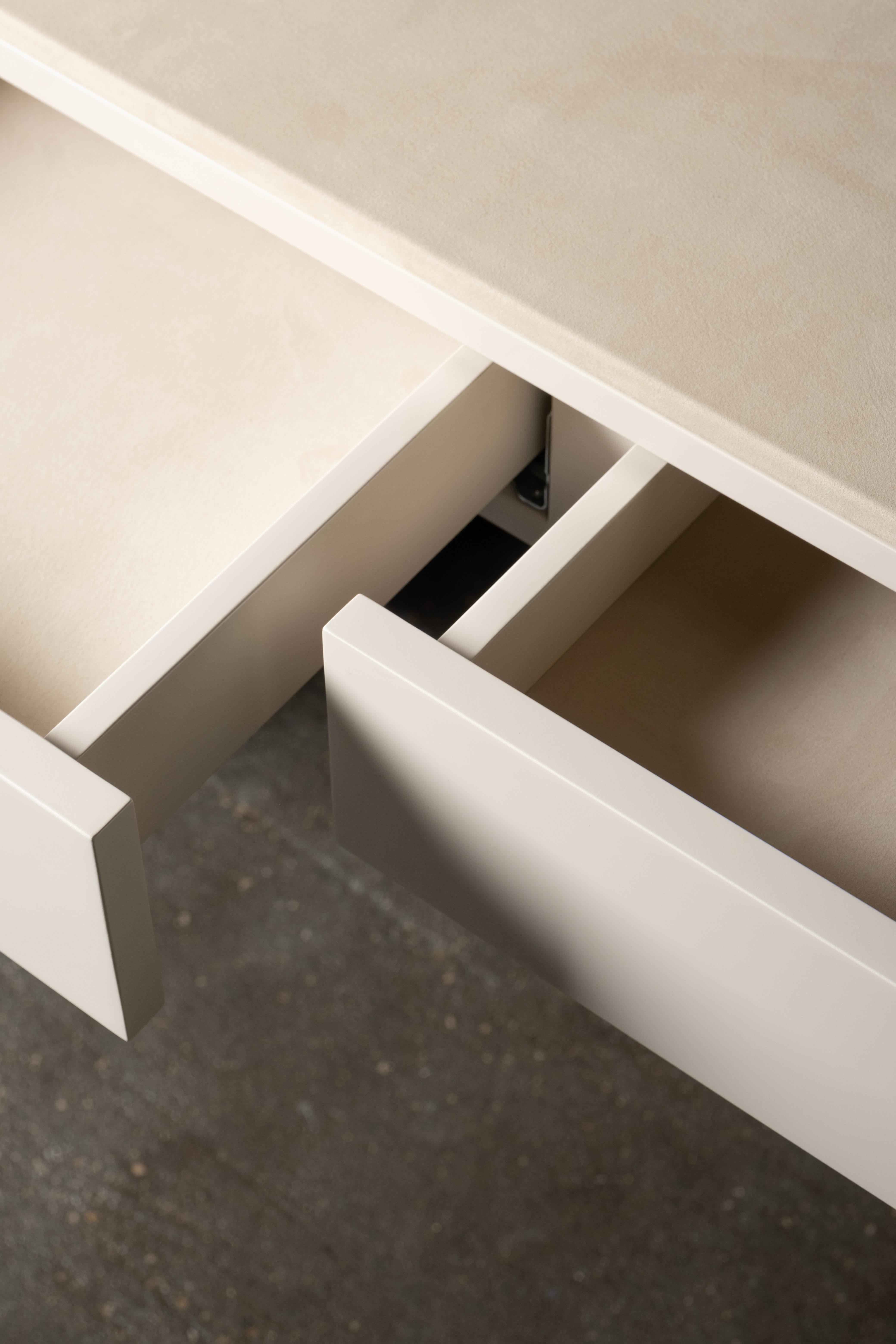 Mid-Century Modern Toscana Vanity Table Oak Beige Leather Handmade by Greenapple For Sale 1