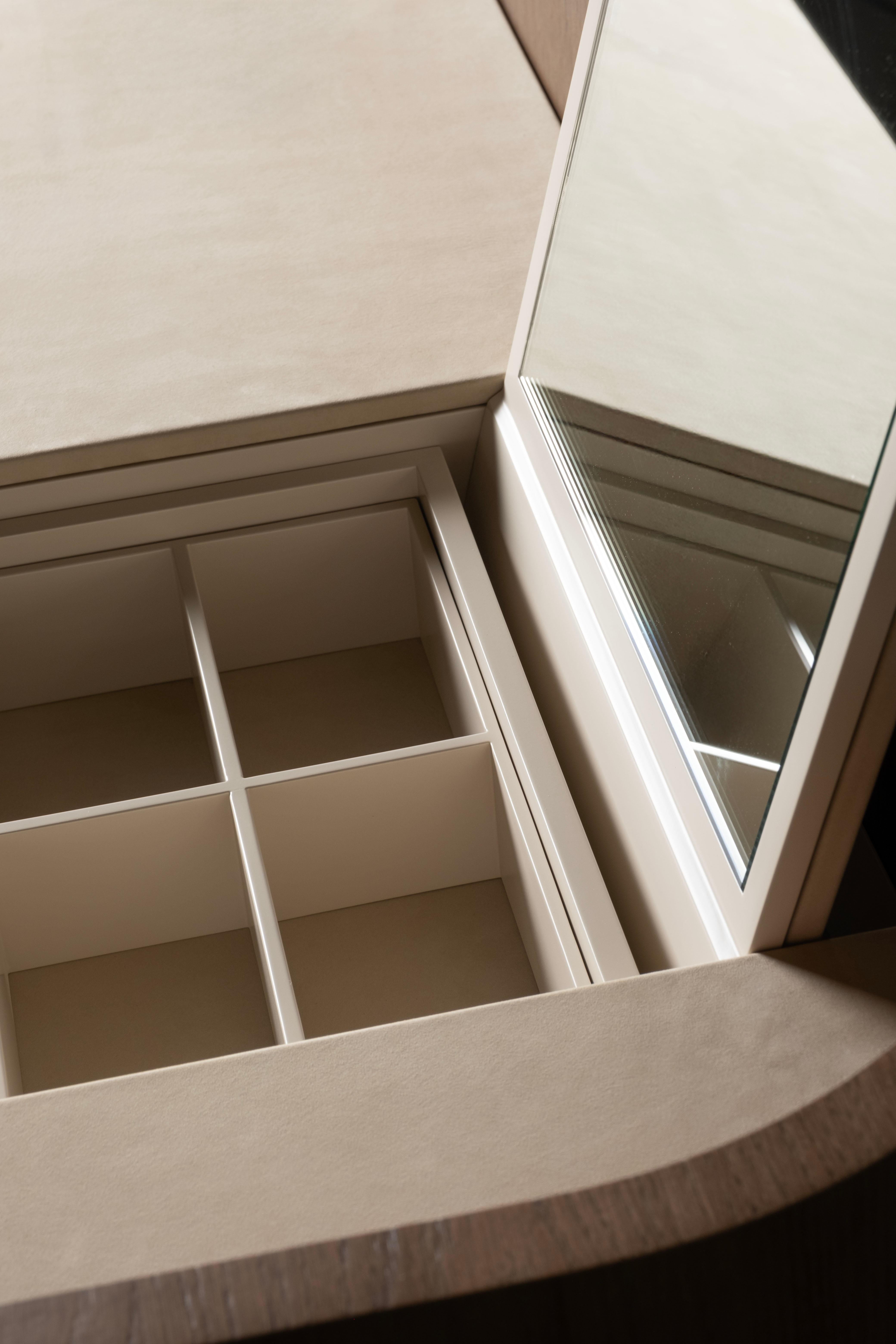 Mid-Century Modern Toscana Vanity Table Oak Beige Leather Handmade by Greenapple For Sale 2