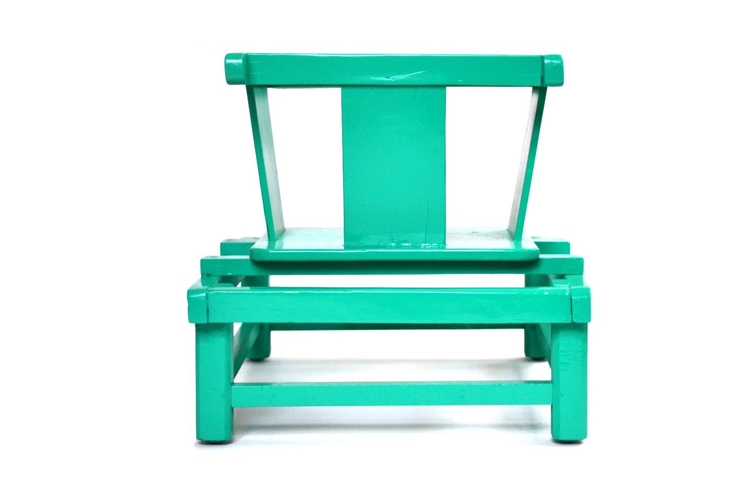 American Mid-Century Modern Tot Play Chair in Teal Lacquered Wood  For Sale