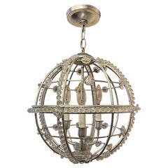 Mid-Century Modern Transitional Pair Silver Leaf Sputnik Ball Chandelier Fixture