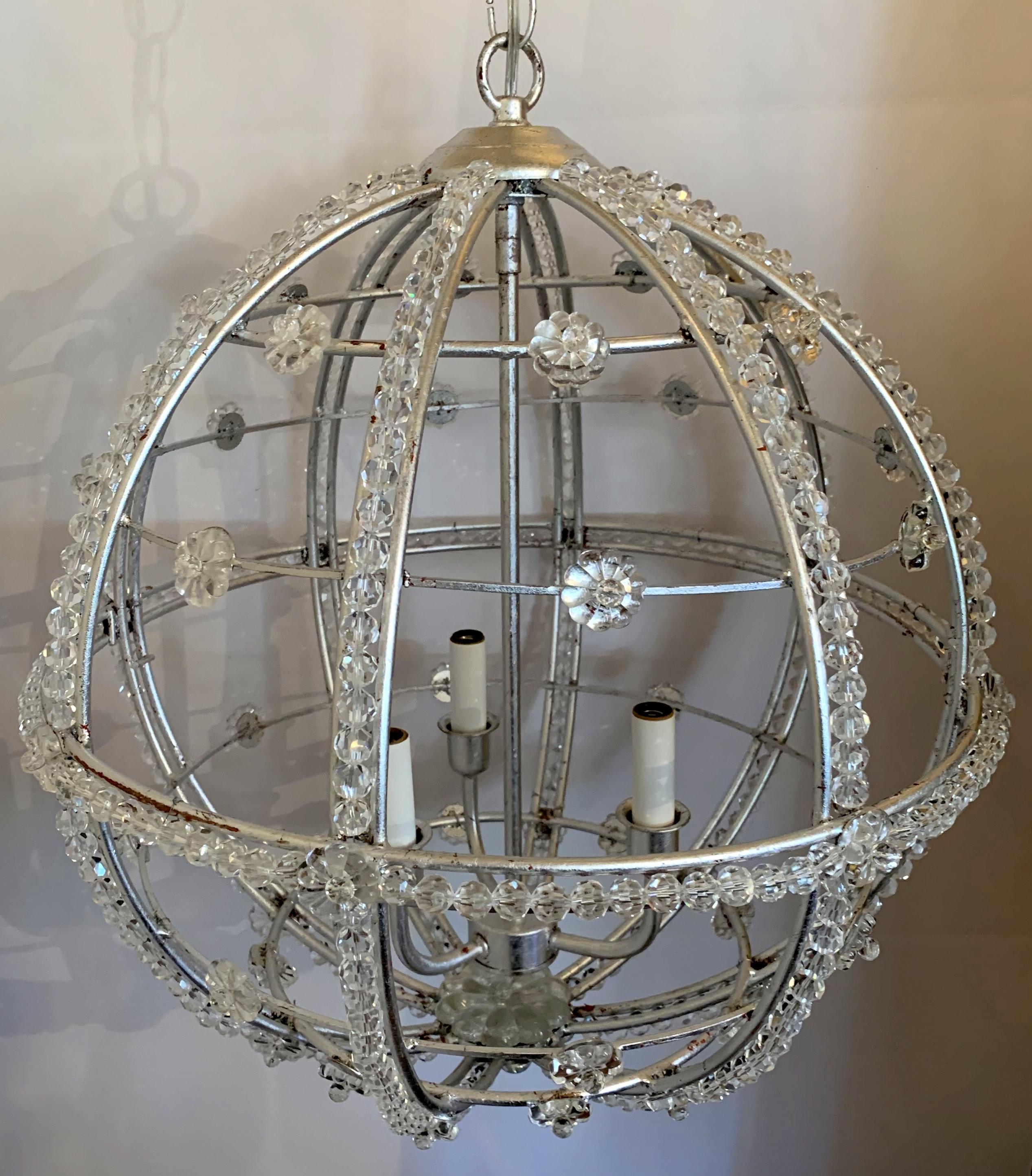 Silvered Mid-Century Modern Transitional Silver Leaf Sputnik Ball Chandelier Fixture For Sale
