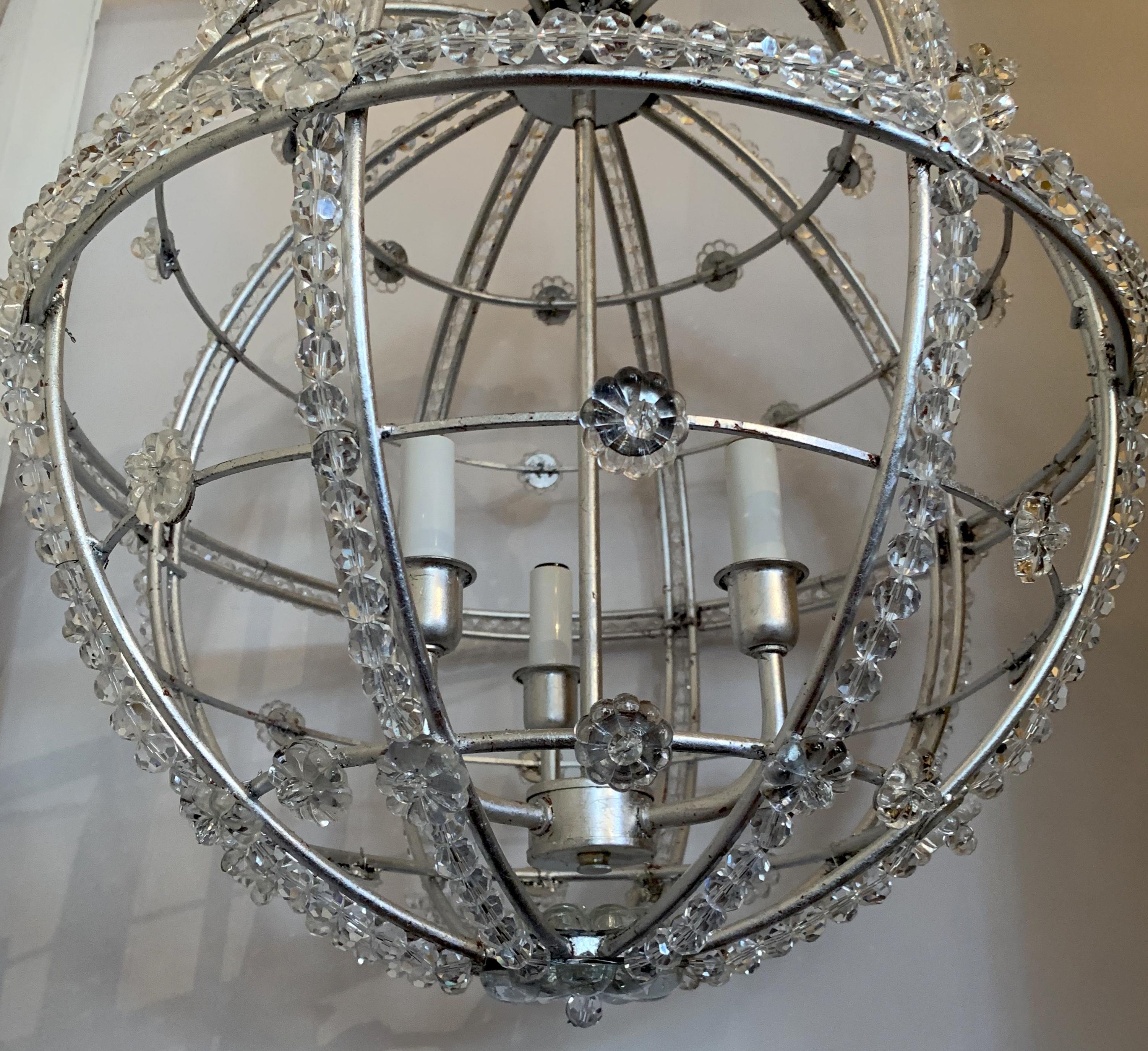 Mid-Century Modern Transitional Silver Leaf Sputnik Ball Chandelier Fixture In Good Condition For Sale In Roslyn, NY
