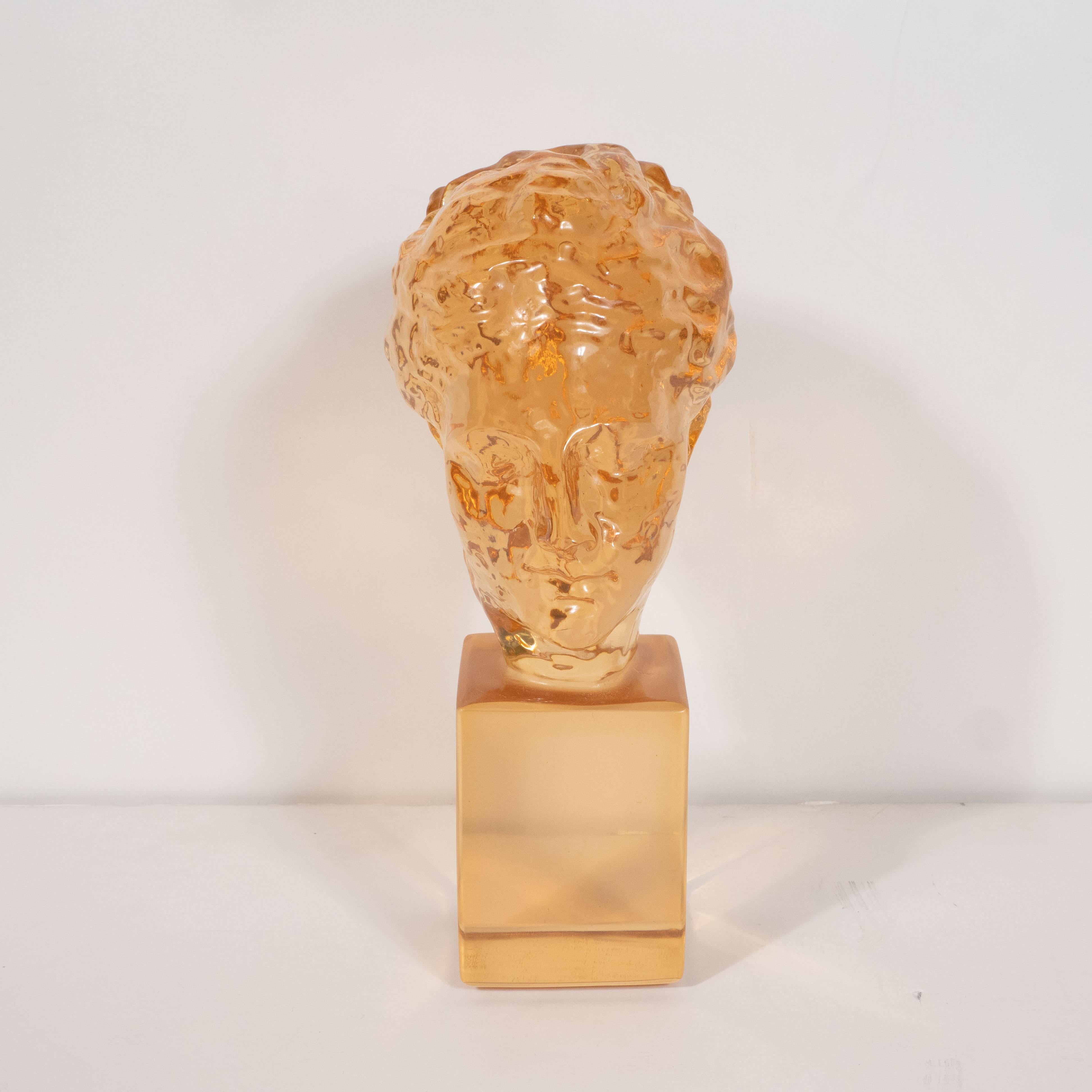Mid-Century Modern Translucent Amber Resin Classical Bust by Dorothy Thorpe 3