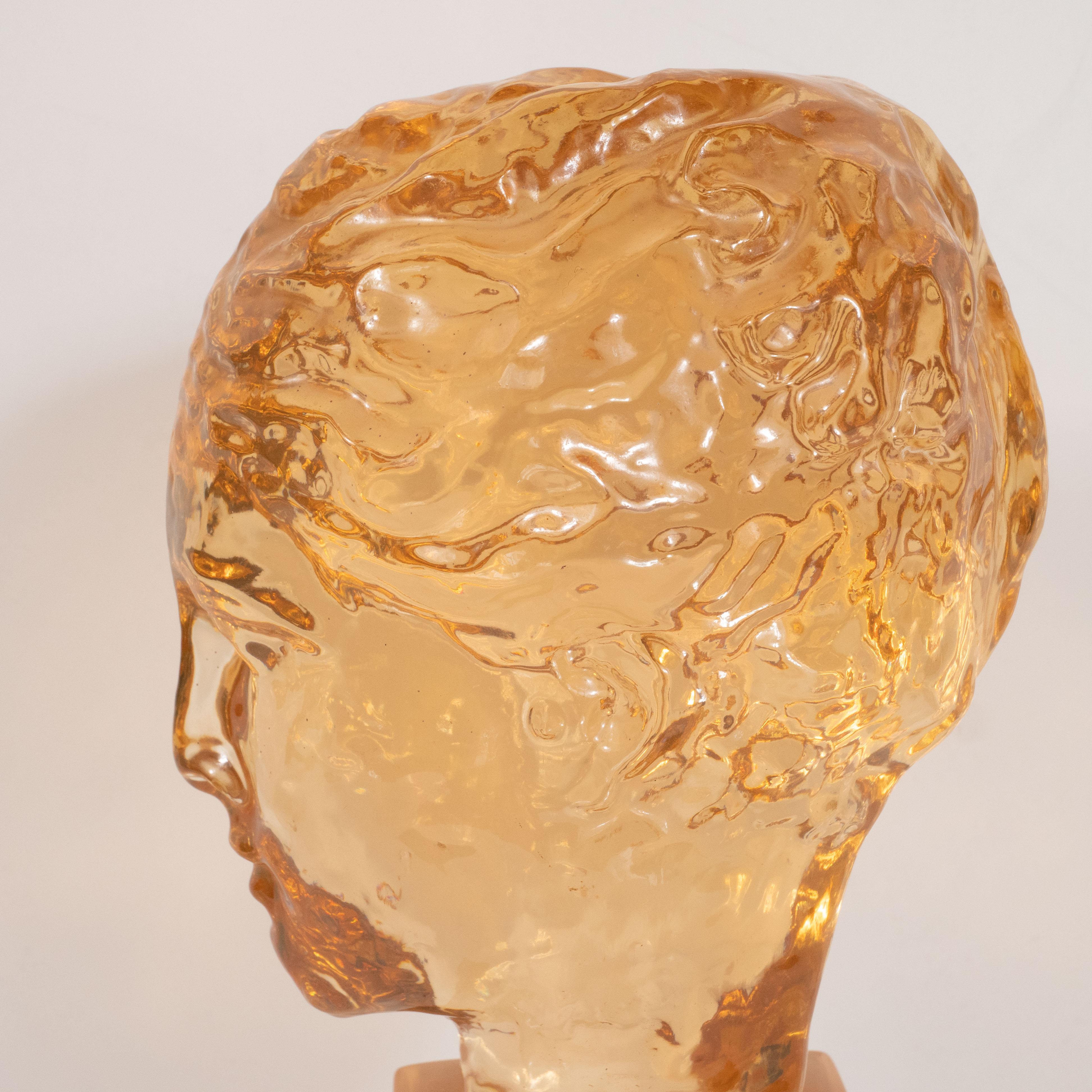 Mid-Century Modern Translucent Amber Resin Classical Bust by Dorothy Thorpe In Excellent Condition In New York, NY