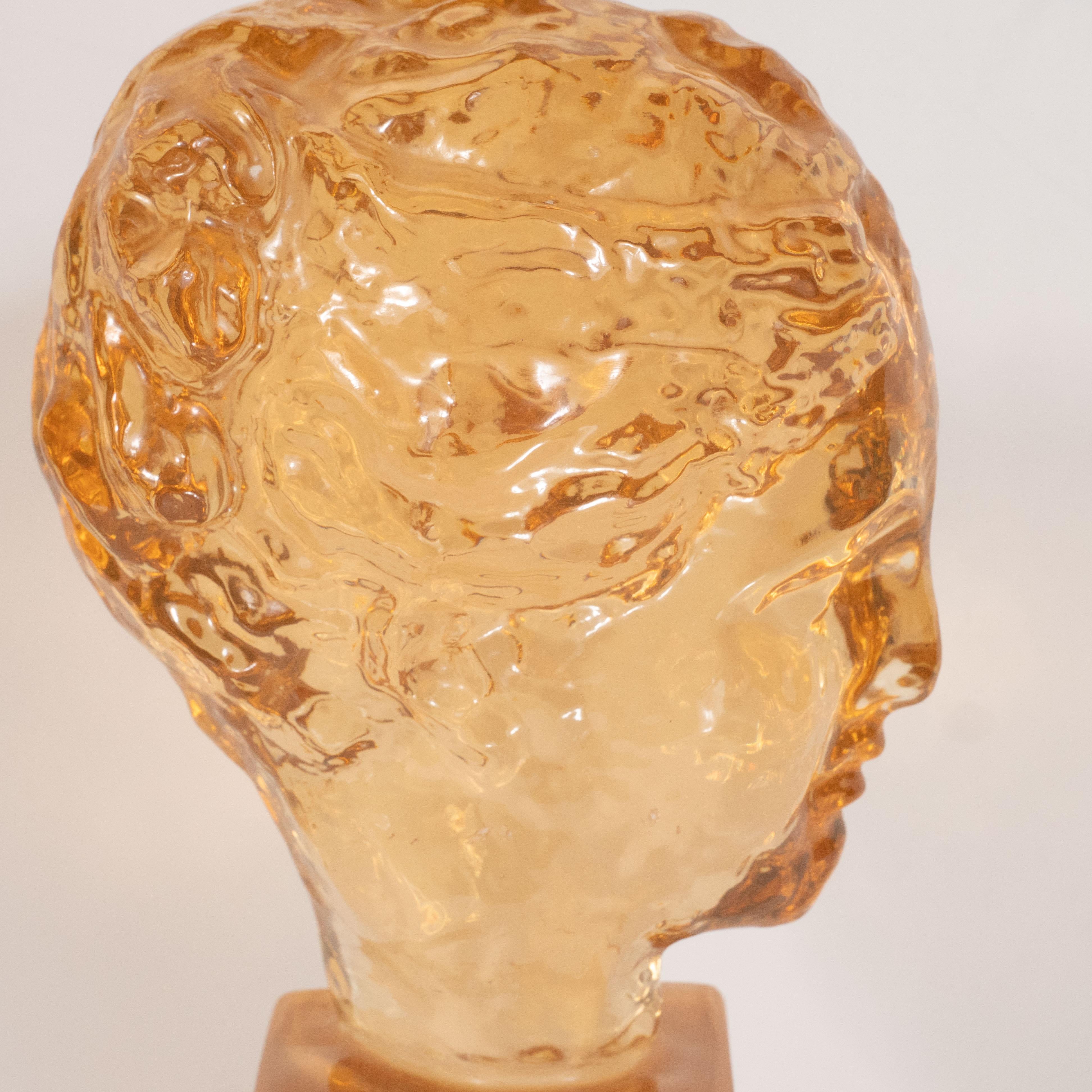 Mid-Century Modern Translucent Amber Resin Classical Bust by Dorothy Thorpe 2