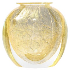 Mid-Century Modern Translucent and 24kt Gold Leaf Handblown Murano Vase