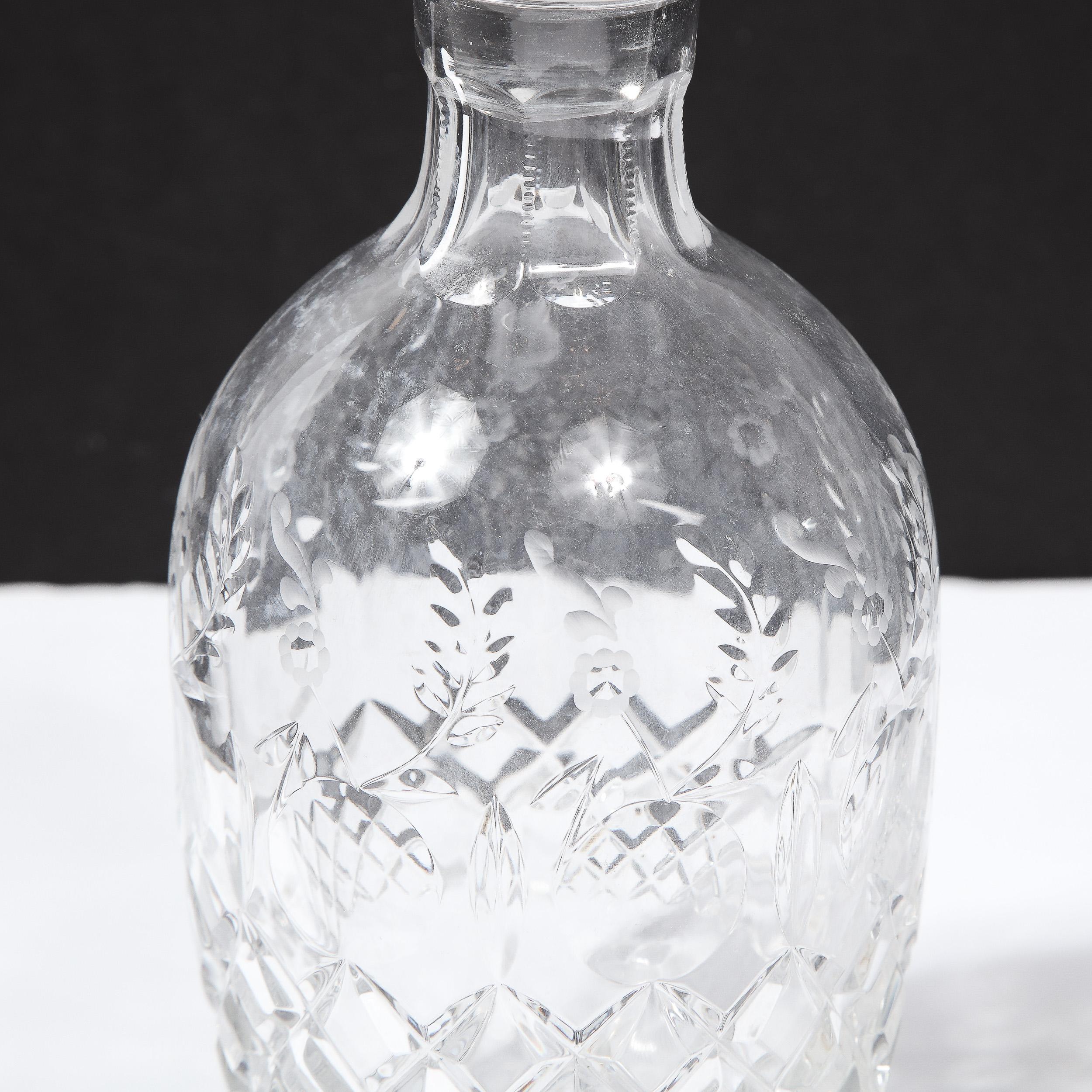 Mid-Century Modern Translucent Crystal Decanter with Spherical Etched Stopper 6
