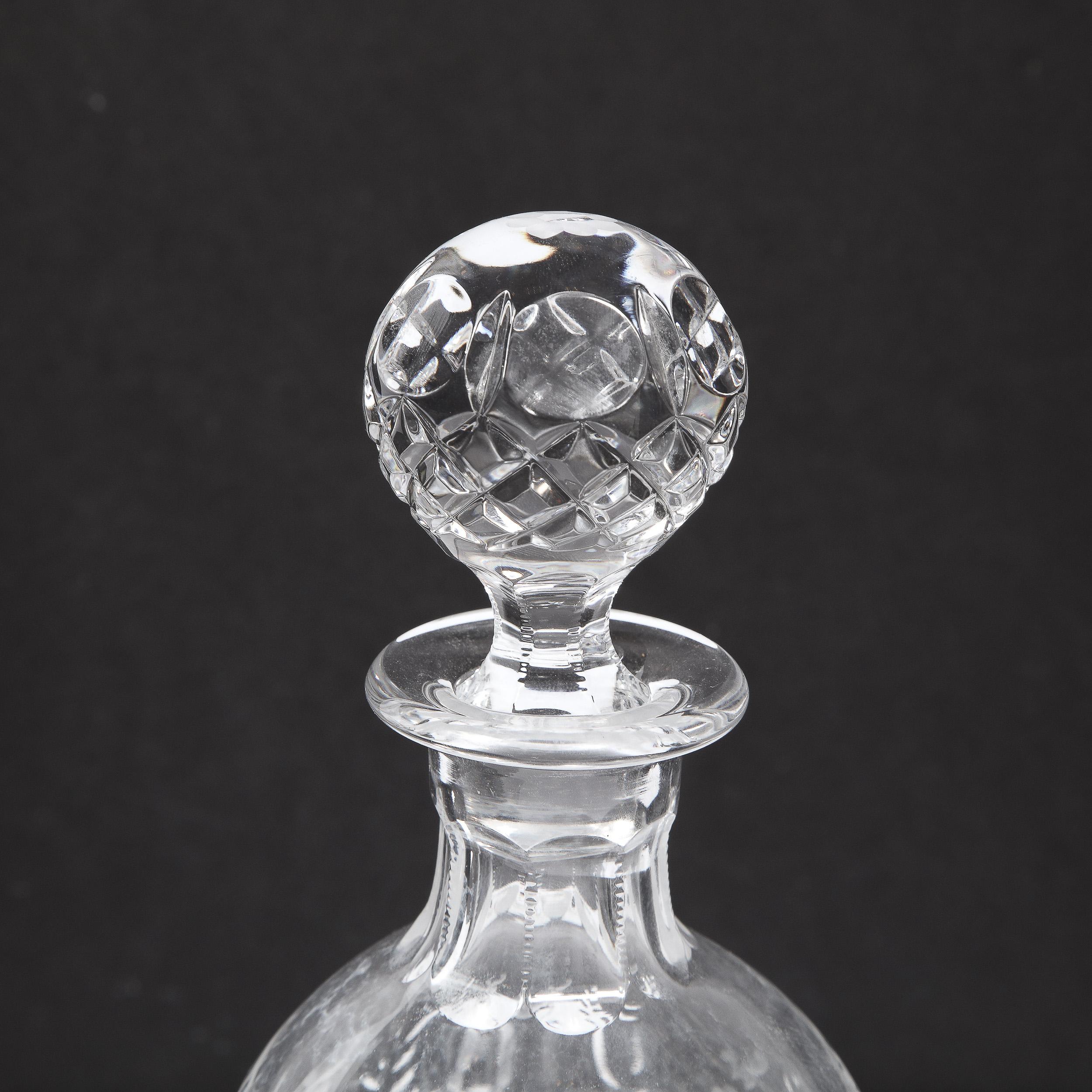 Mid-Century Modern Translucent Crystal Decanter with Spherical Etched Stopper 7