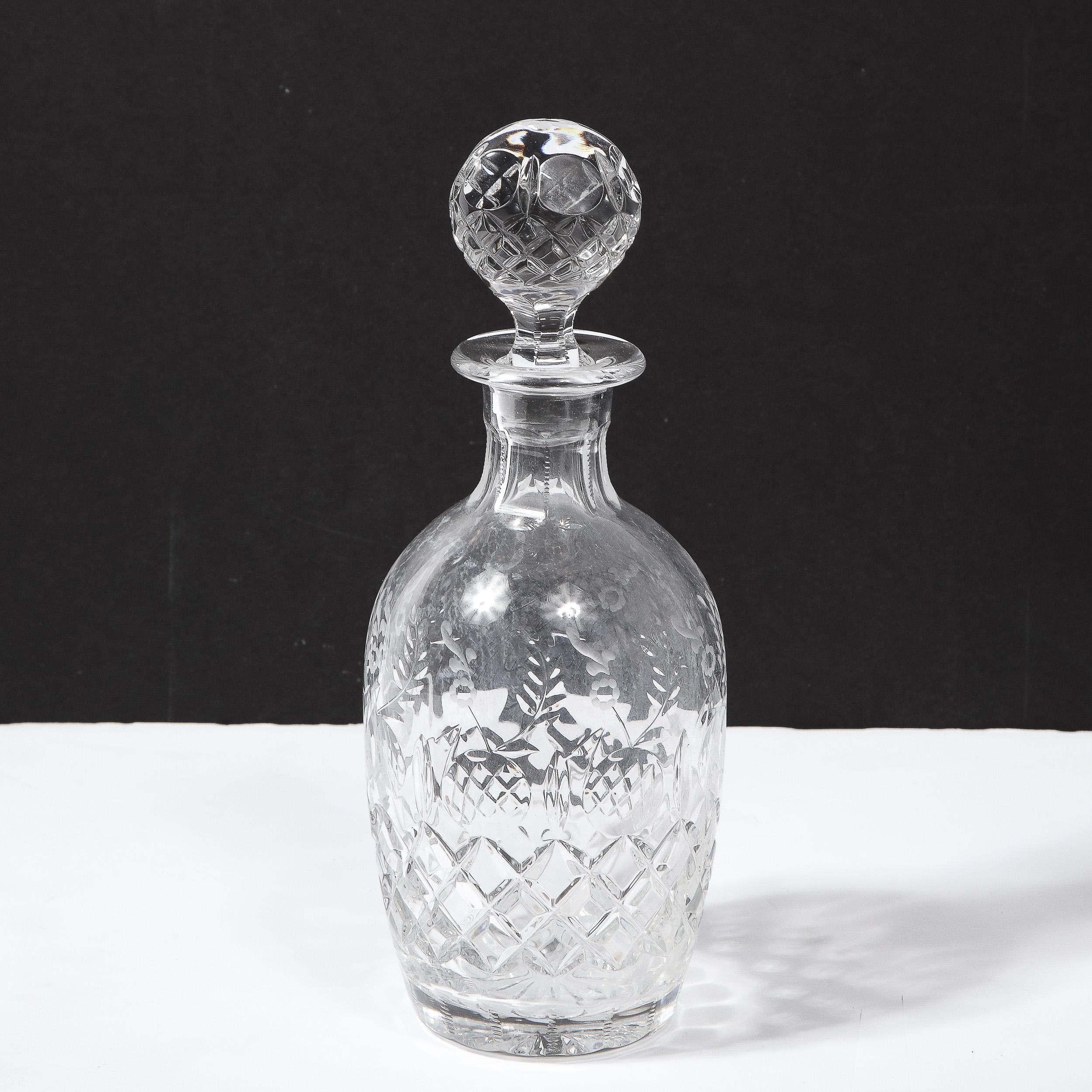 Mid-Century Modern Translucent Crystal Decanter with Spherical Etched Stopper 8