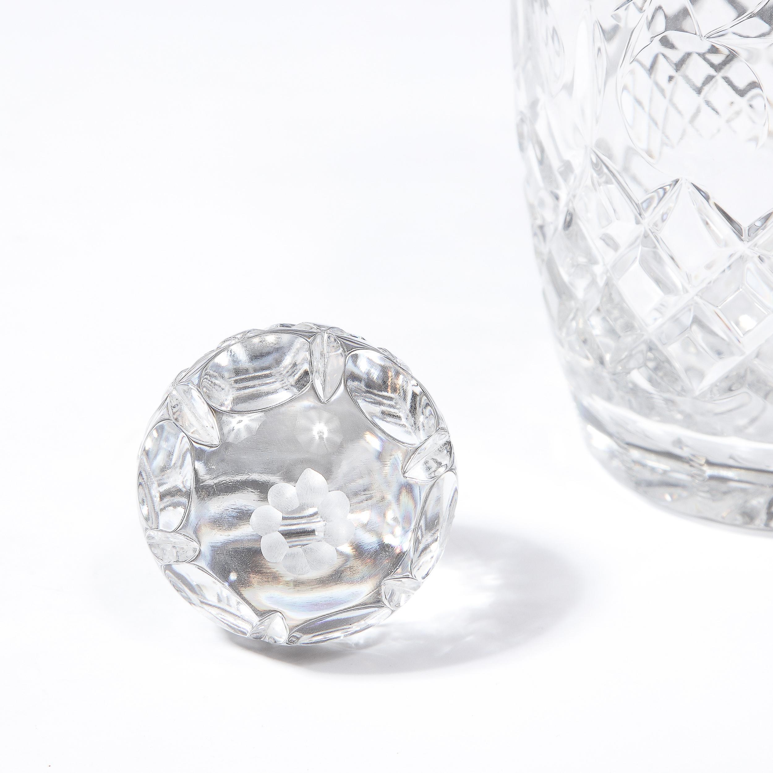 Mid-Century Modern Translucent Crystal Decanter with Spherical Etched Stopper 9