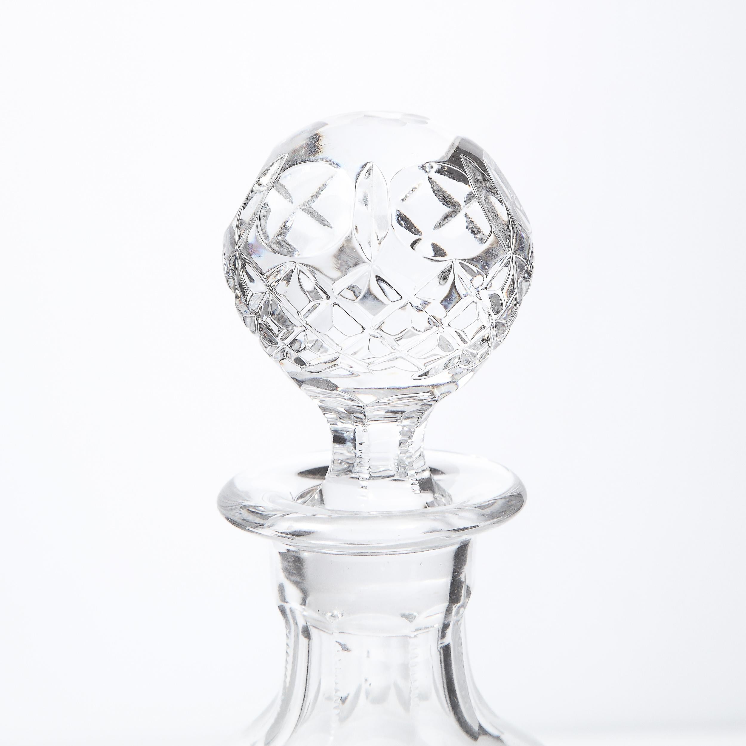 American Mid-Century Modern Translucent Crystal Decanter with Spherical Etched Stopper