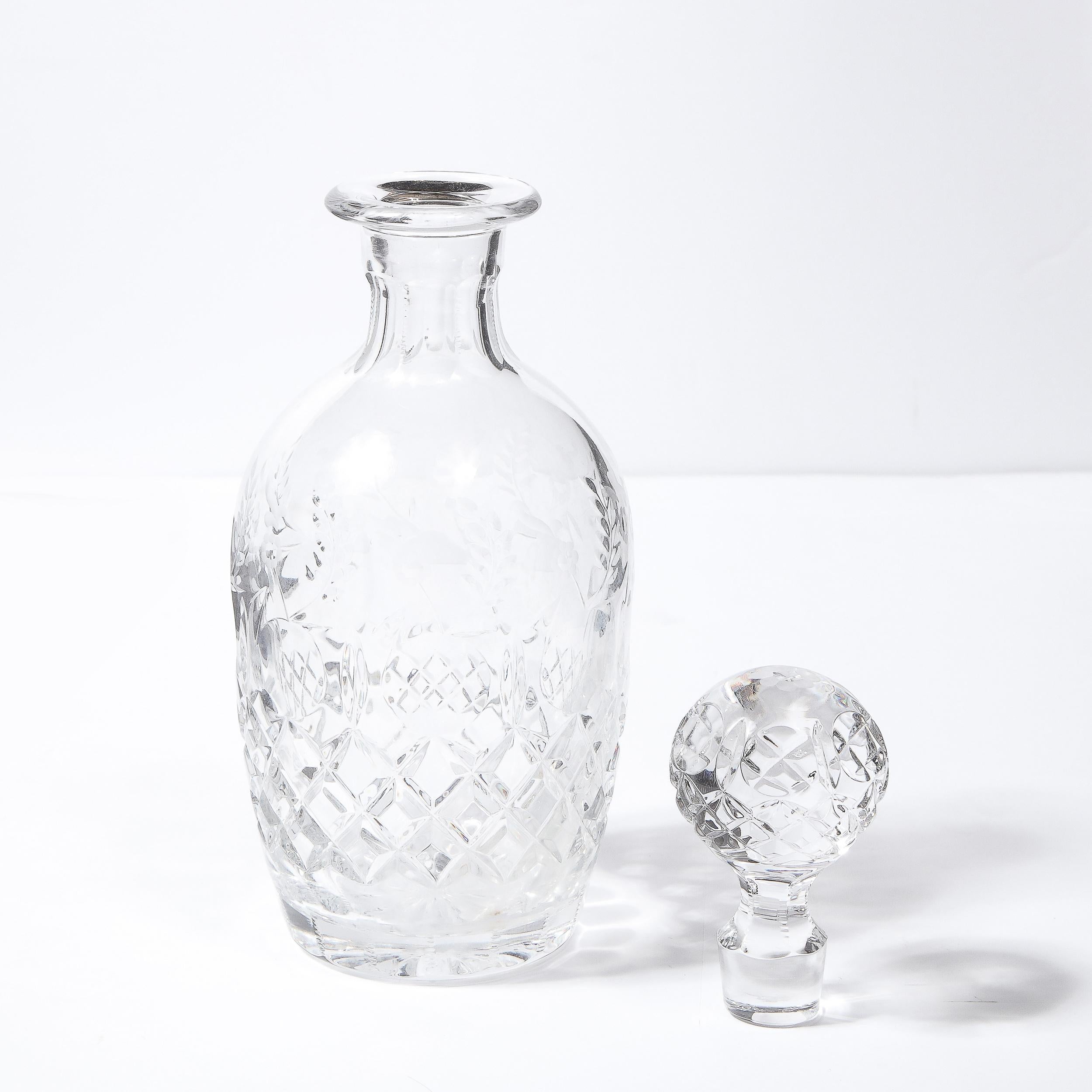 Mid-20th Century Mid-Century Modern Translucent Crystal Decanter with Spherical Etched Stopper