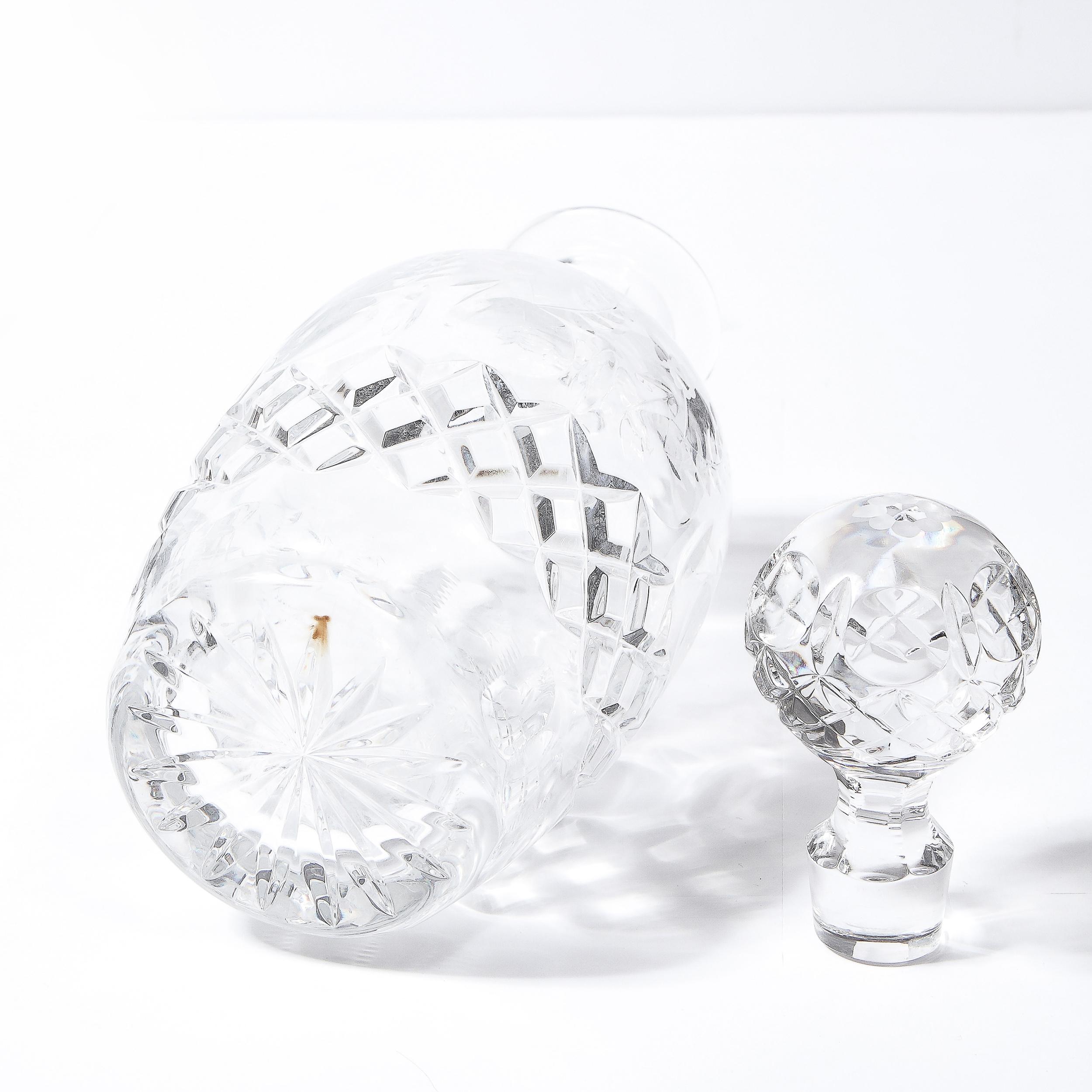 Mid-Century Modern Translucent Crystal Decanter with Spherical Etched Stopper 1