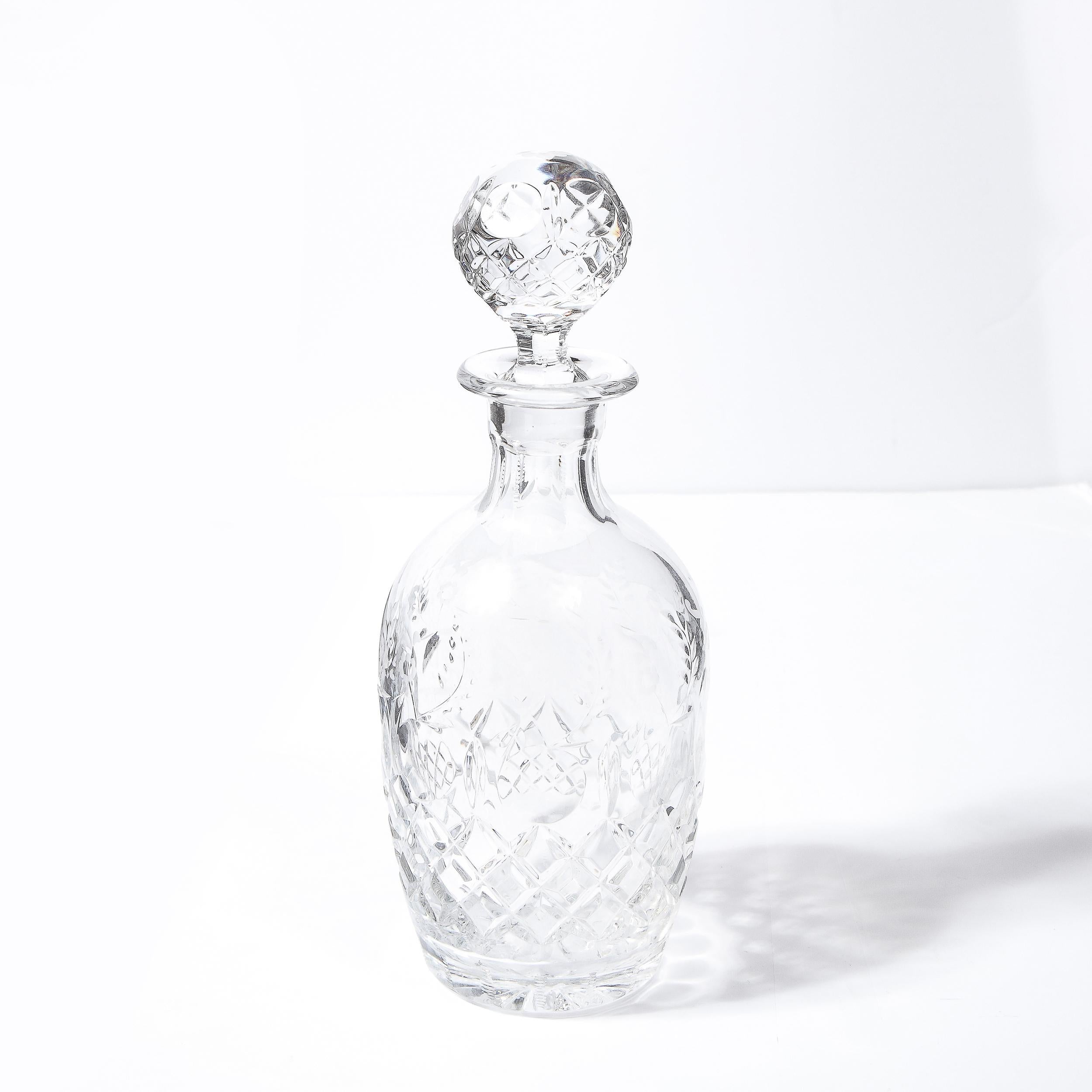 Mid-Century Modern Translucent Crystal Decanter with Spherical Etched Stopper 3