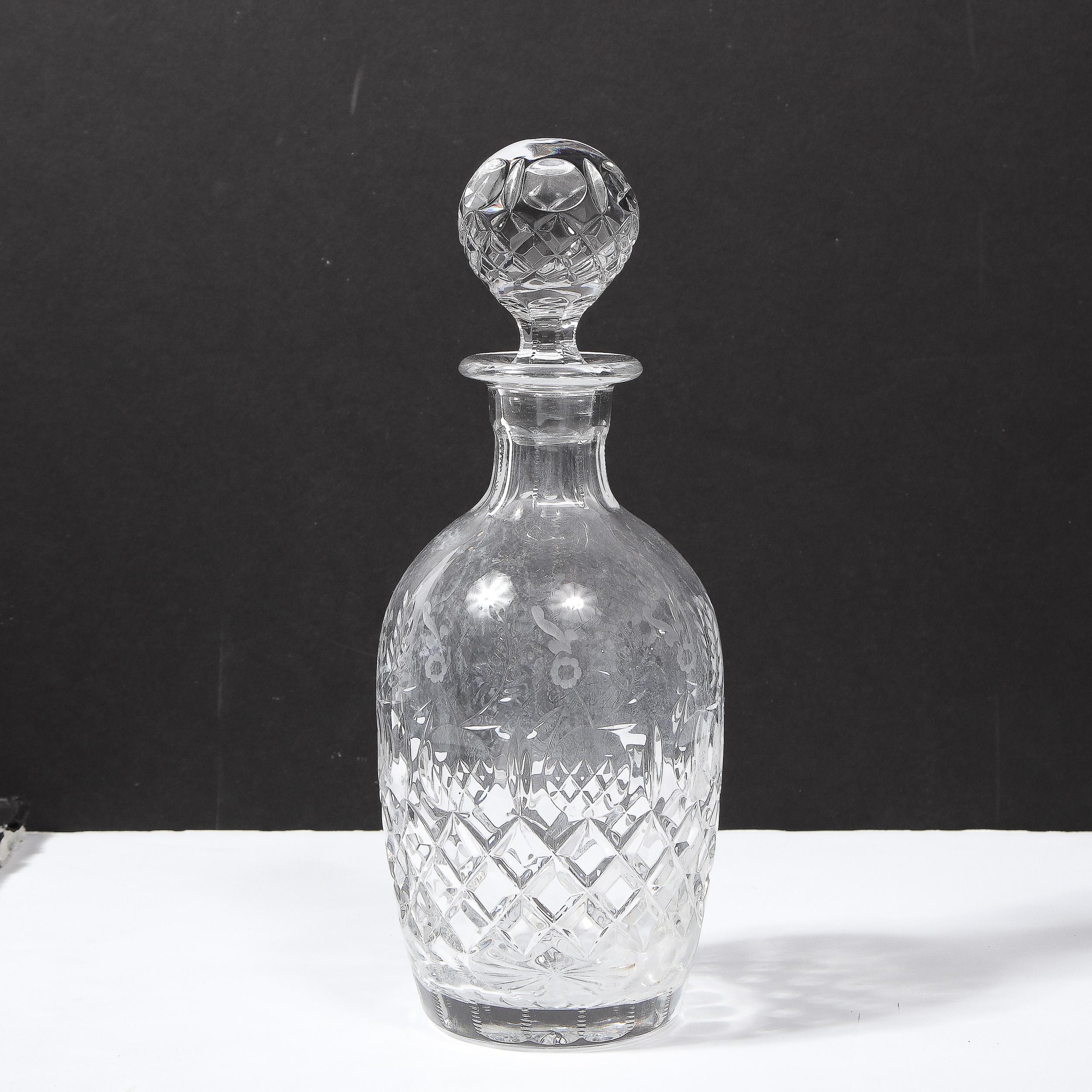 Mid-Century Modern Translucent Crystal Decanter with Spherical Etched Stopper 4