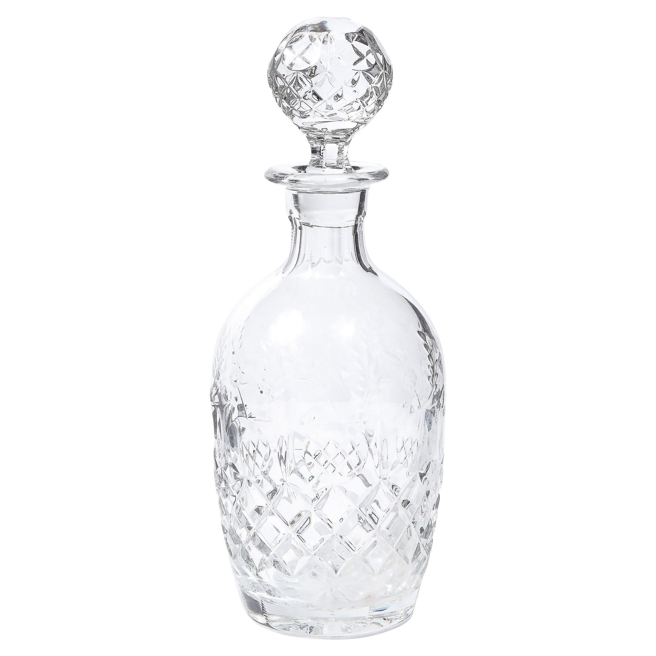 Mid-Century Modern Translucent Crystal Decanter with Spherical Etched Stopper