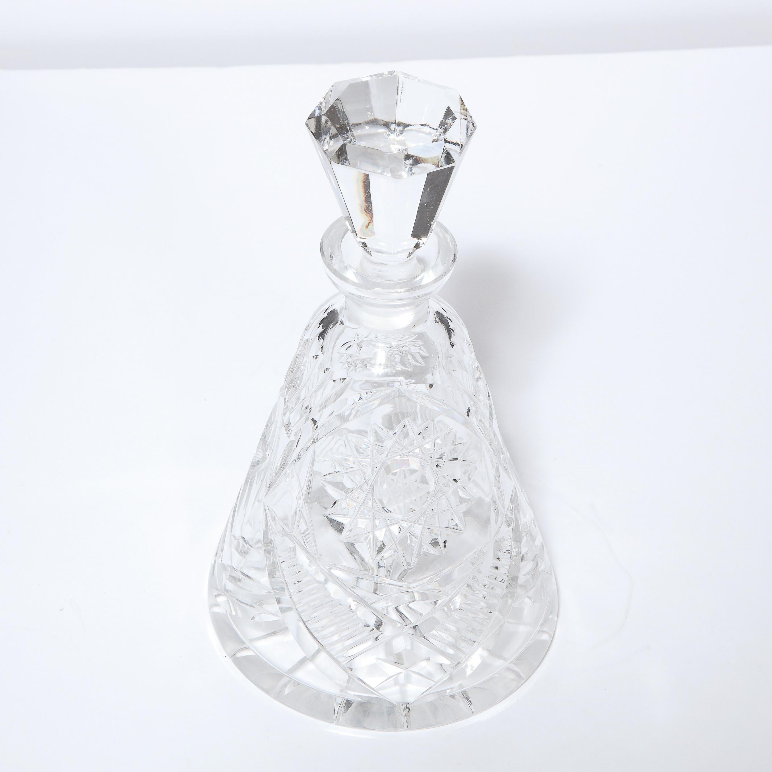 Mid-Century Modern Translucent Etched Crystal Decanter with Geometric Patterns 6