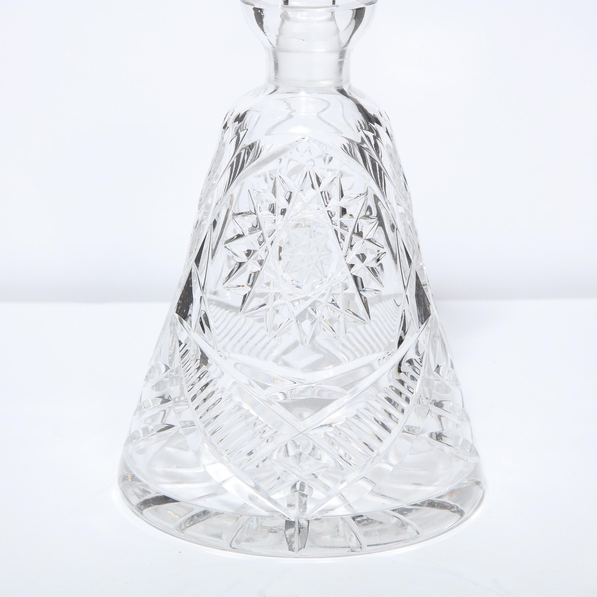 American Mid-Century Modern Translucent Etched Crystal Decanter with Geometric Patterns