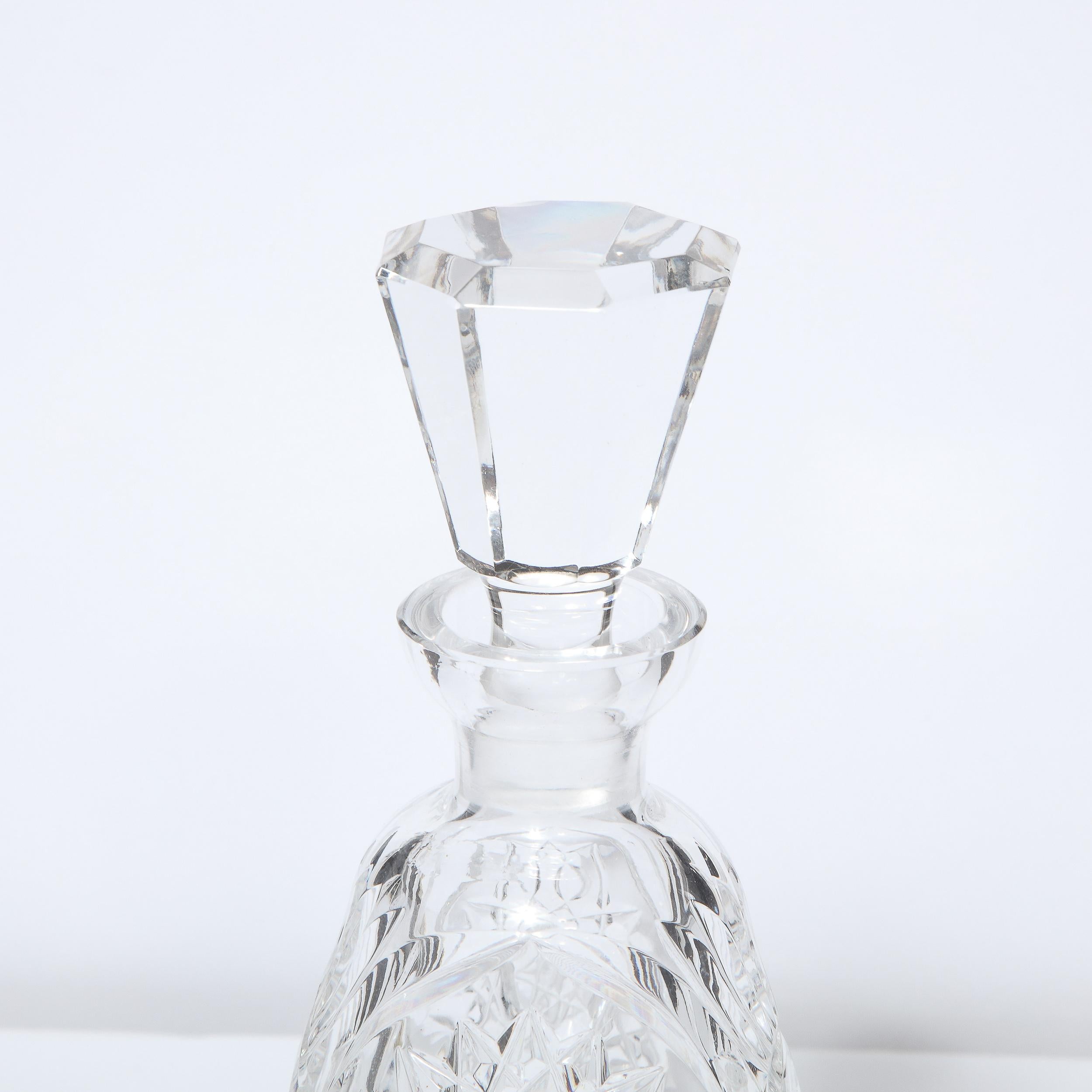 Mid-Century Modern Translucent Etched Crystal Decanter with Geometric Patterns In Excellent Condition In New York, NY