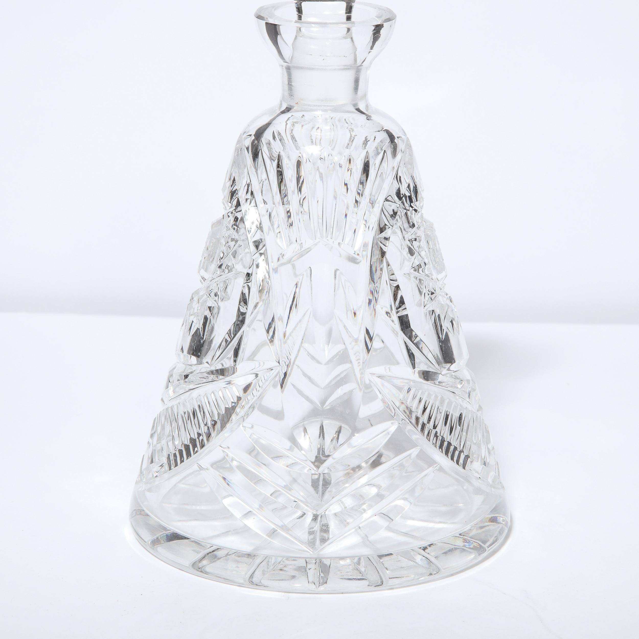 Mid-Century Modern Translucent Etched Crystal Decanter with Geometric Patterns 1
