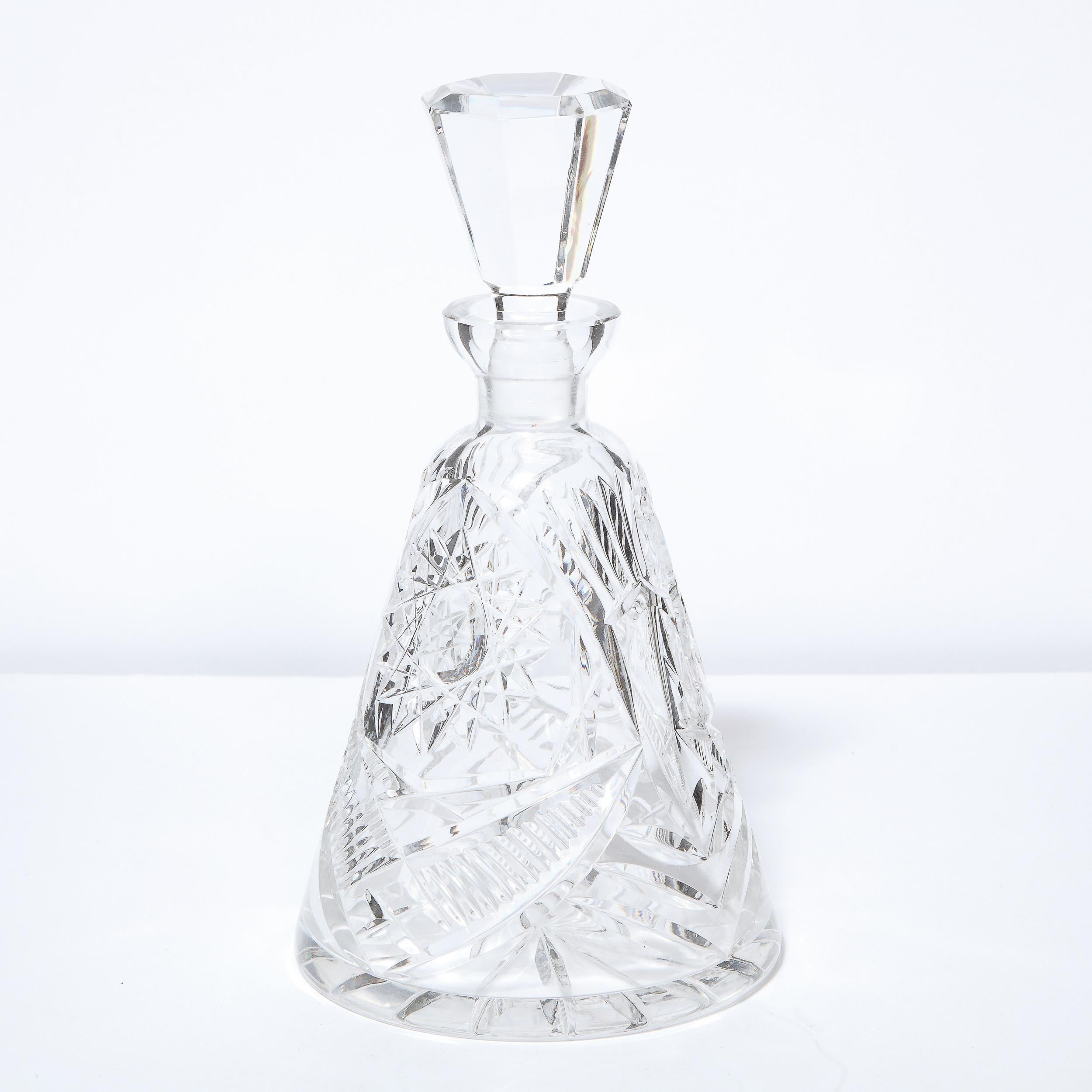 Mid-Century Modern Translucent Etched Crystal Decanter with Geometric Patterns 2