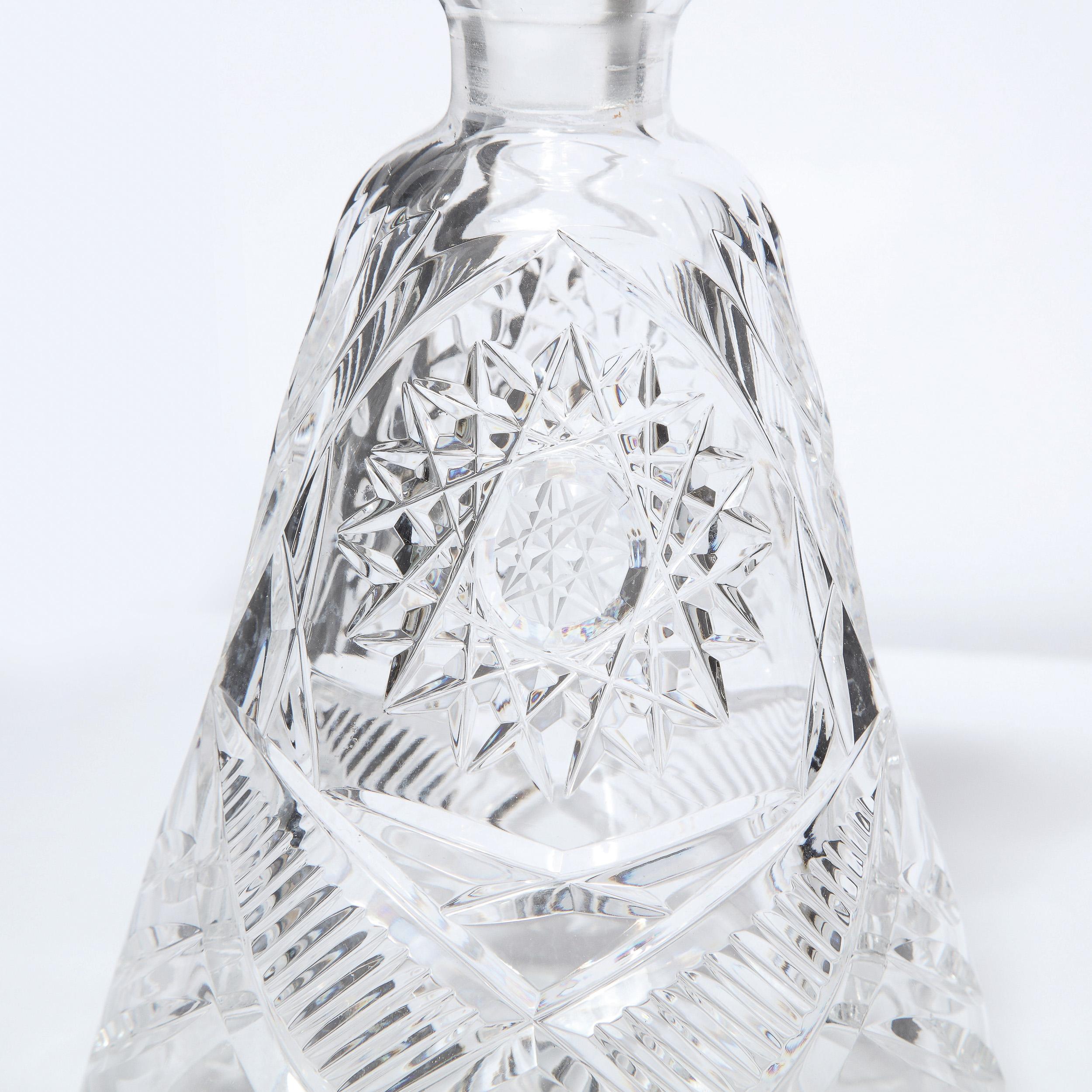 Mid-Century Modern Translucent Etched Crystal Decanter with Geometric Patterns 3