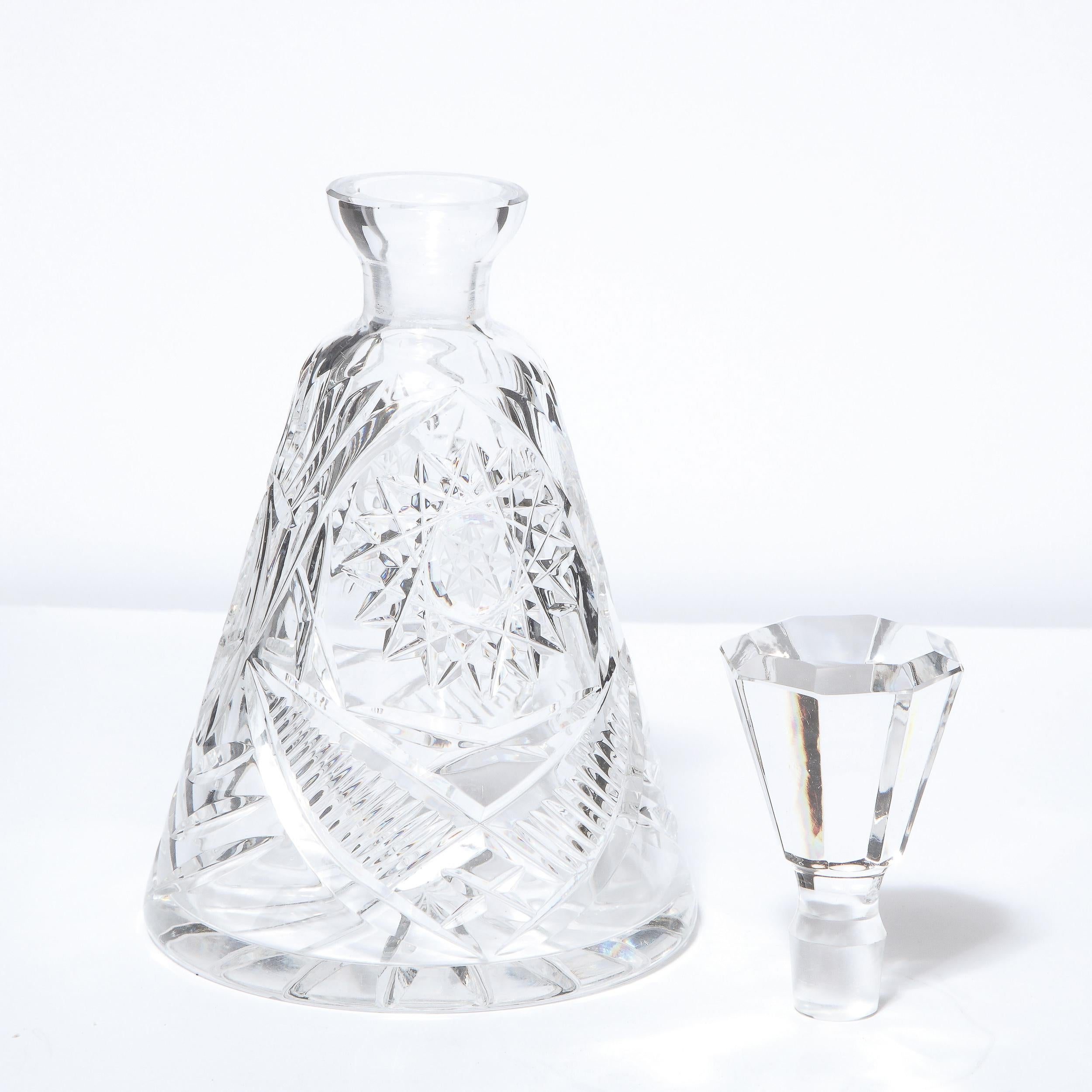 Mid-Century Modern Translucent Etched Crystal Decanter with Geometric Patterns 4