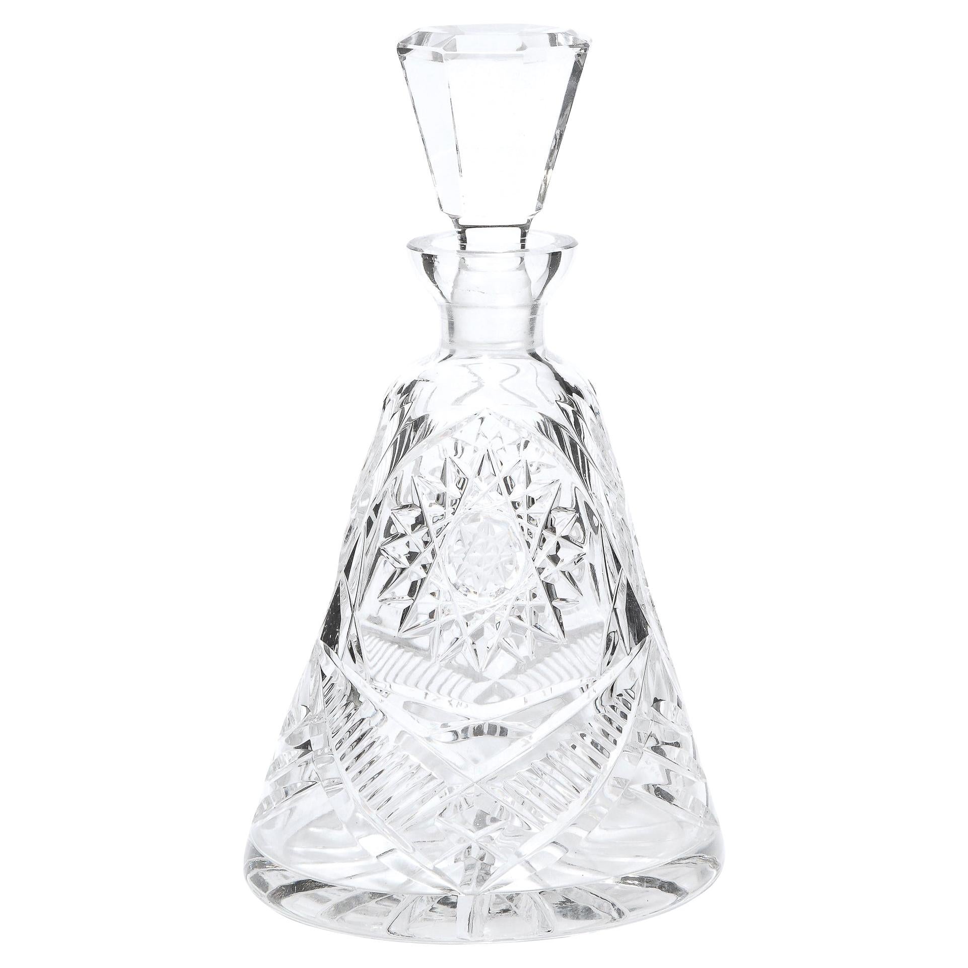 Mid-Century Modern Translucent Etched Crystal Decanter with Geometric Patterns