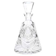 Mid-Century Modern Translucent Etched Crystal Decanter with Geometric Patterns