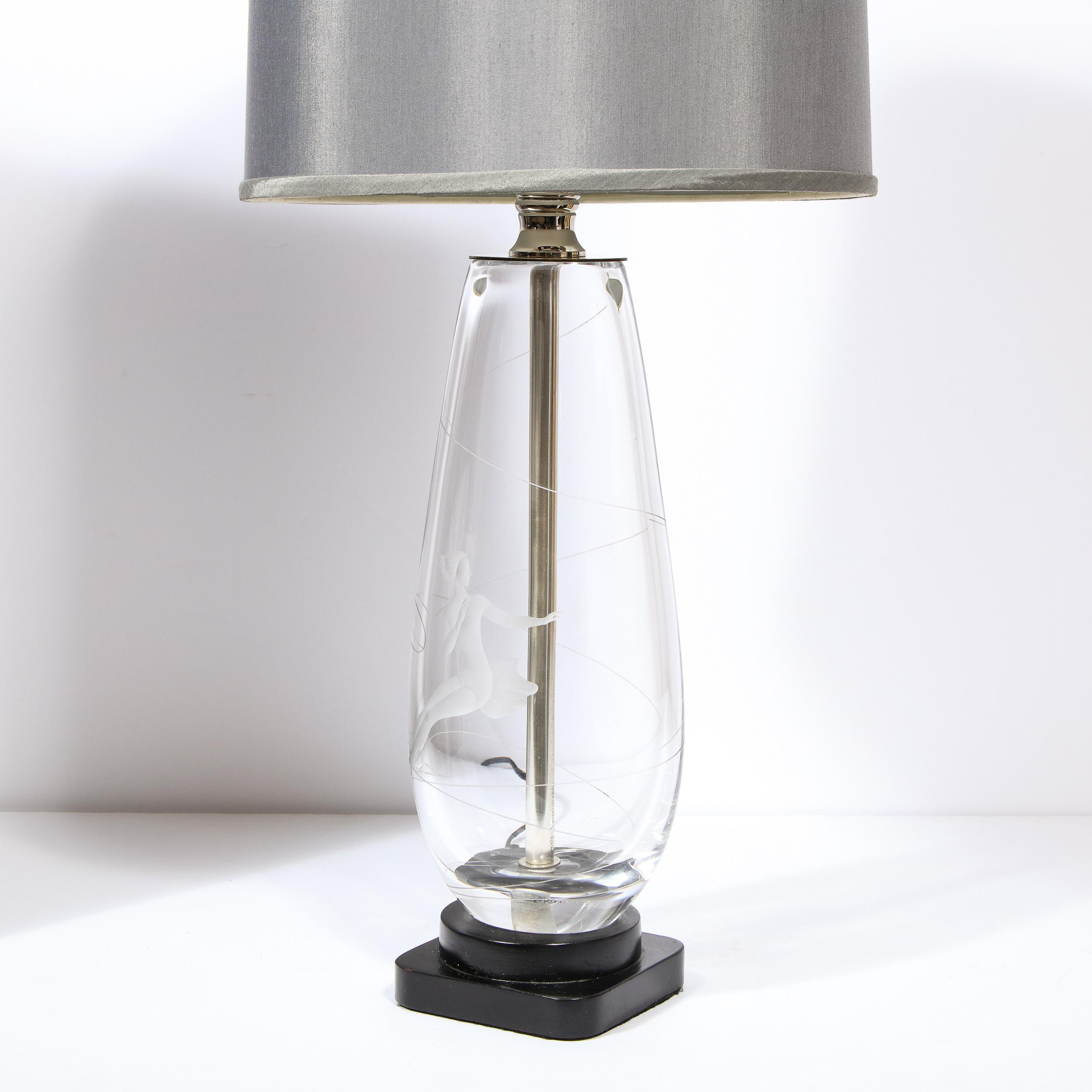 Mid-Century Modern Translucent & Frosted Glass Figurative Table Lamp by Orrefors For Sale 4