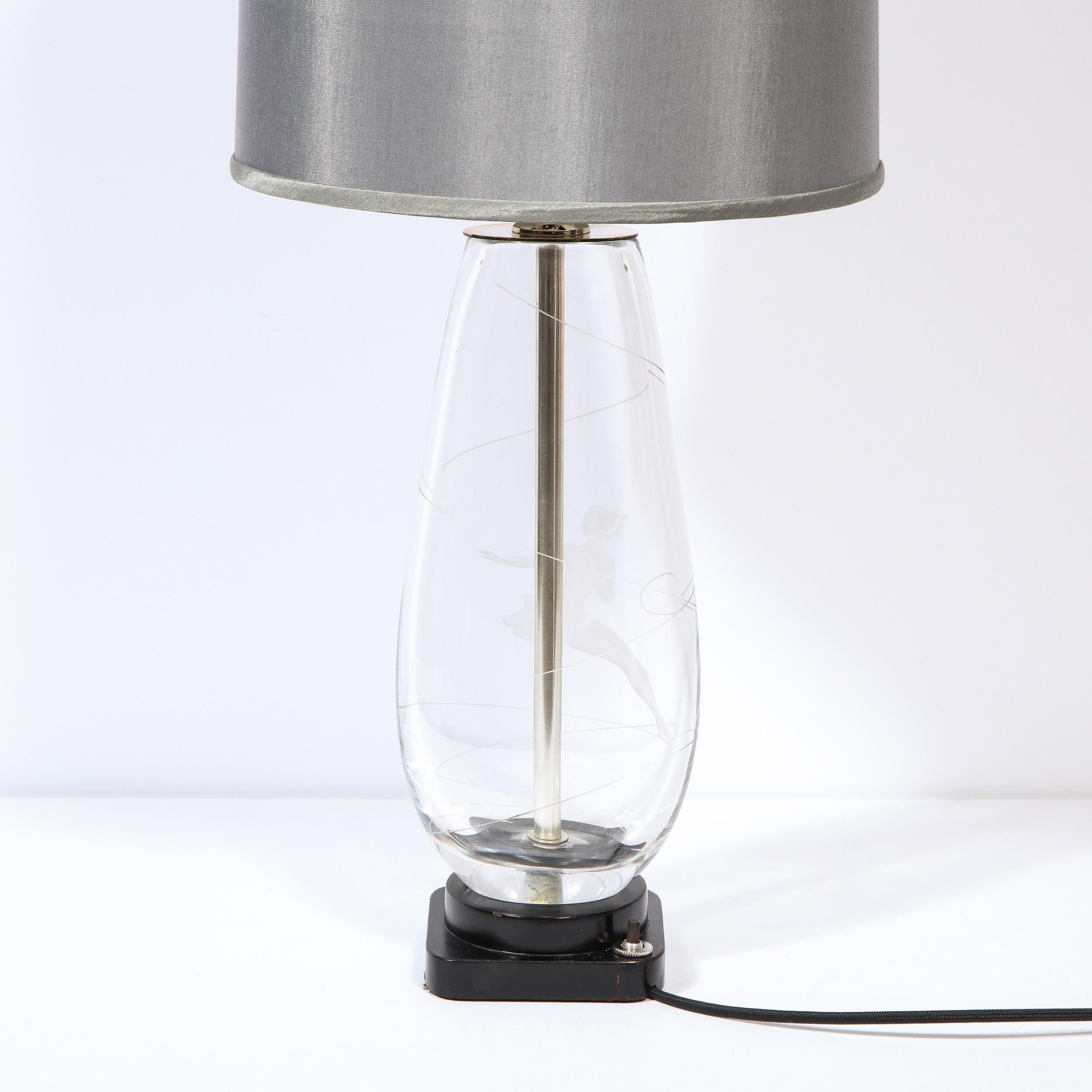 Mid-Century Modern Translucent & Frosted Glass Figurative Table Lamp by Orrefors For Sale 7