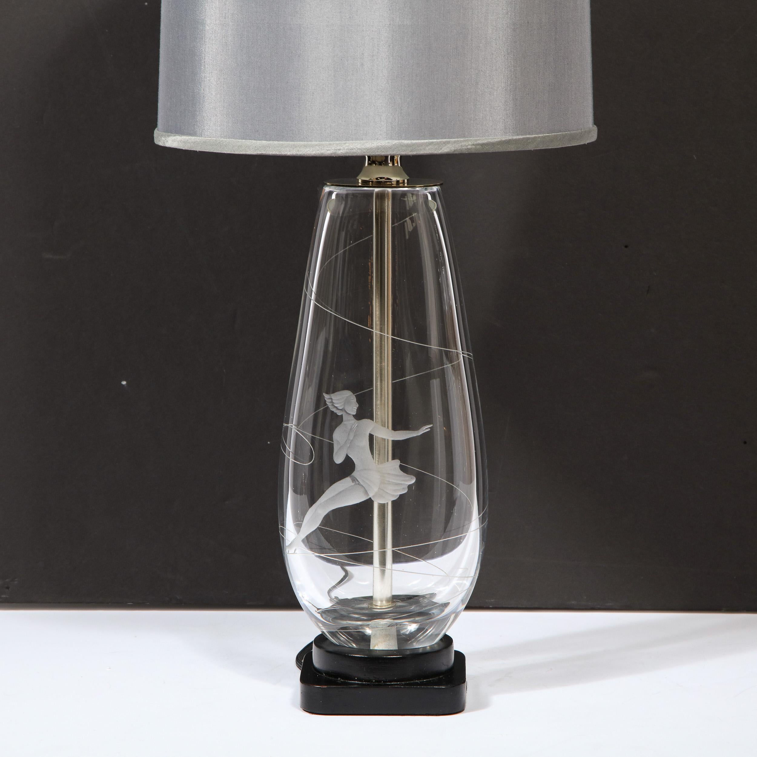 Swedish Mid-Century Modern Translucent & Frosted Glass Figurative Table Lamp by Orrefors For Sale