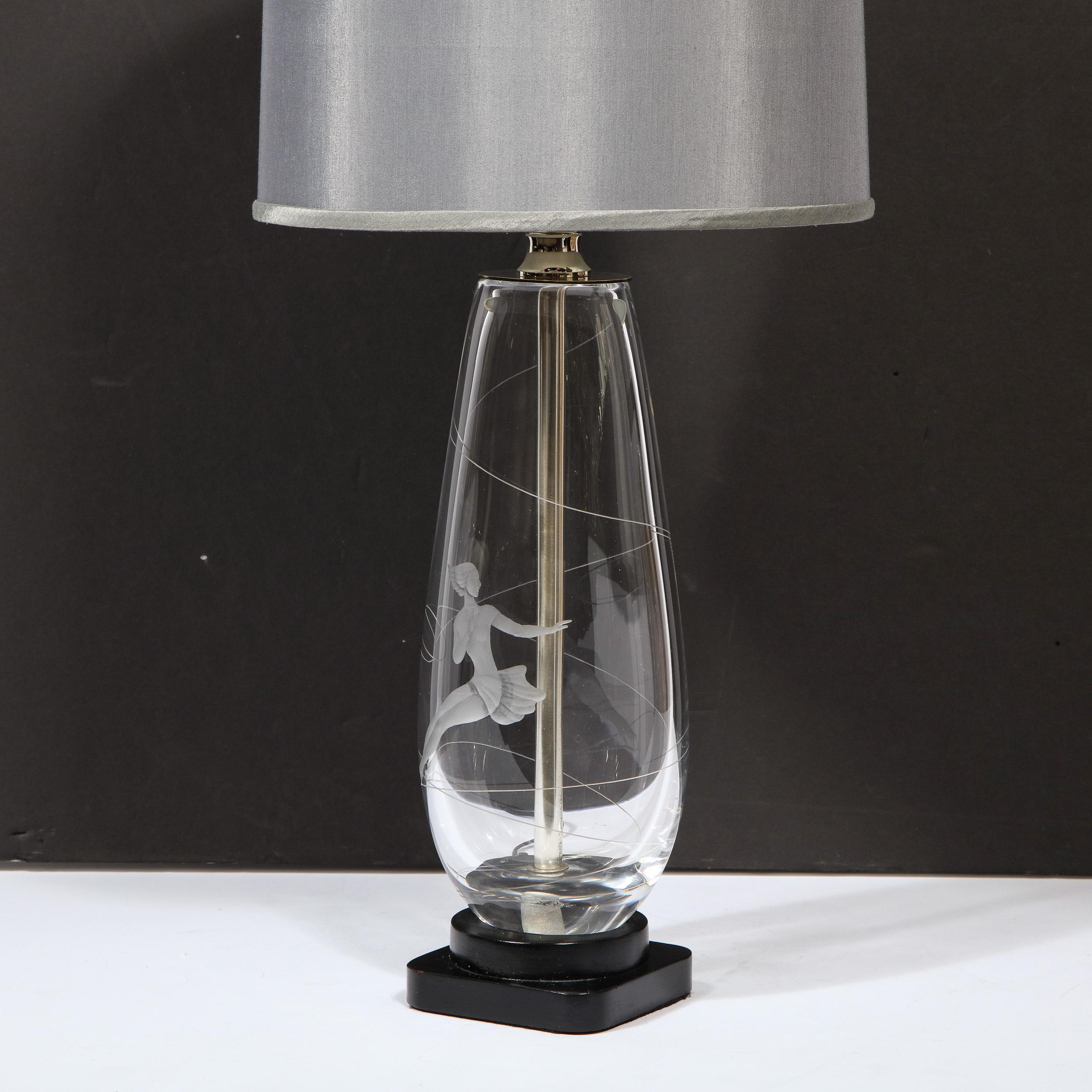 Mid-Century Modern Translucent & Frosted Glass Figurative Table Lamp by Orrefors In Excellent Condition For Sale In New York, NY