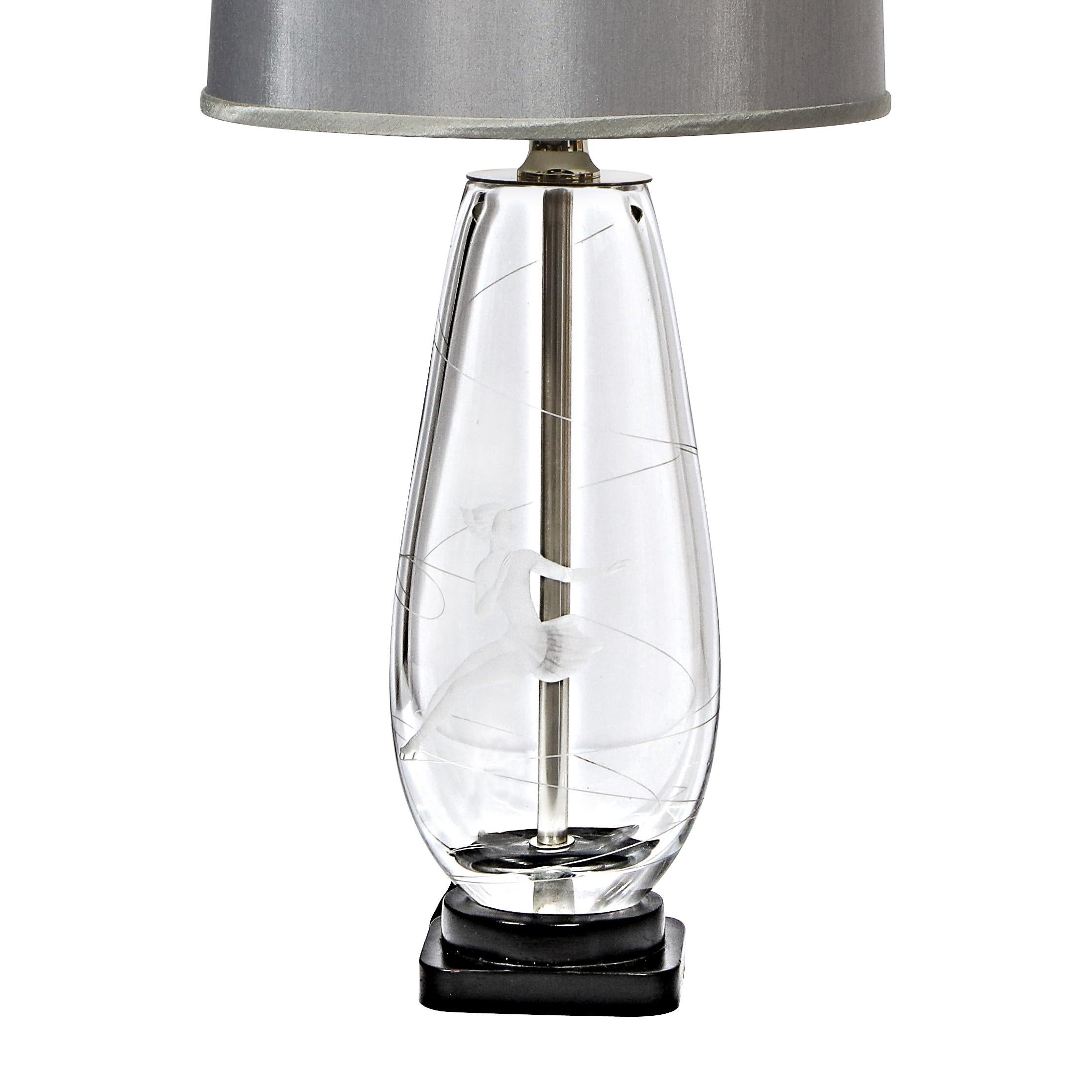 Enamel Mid-Century Modern Translucent & Frosted Glass Figurative Table Lamp by Orrefors For Sale
