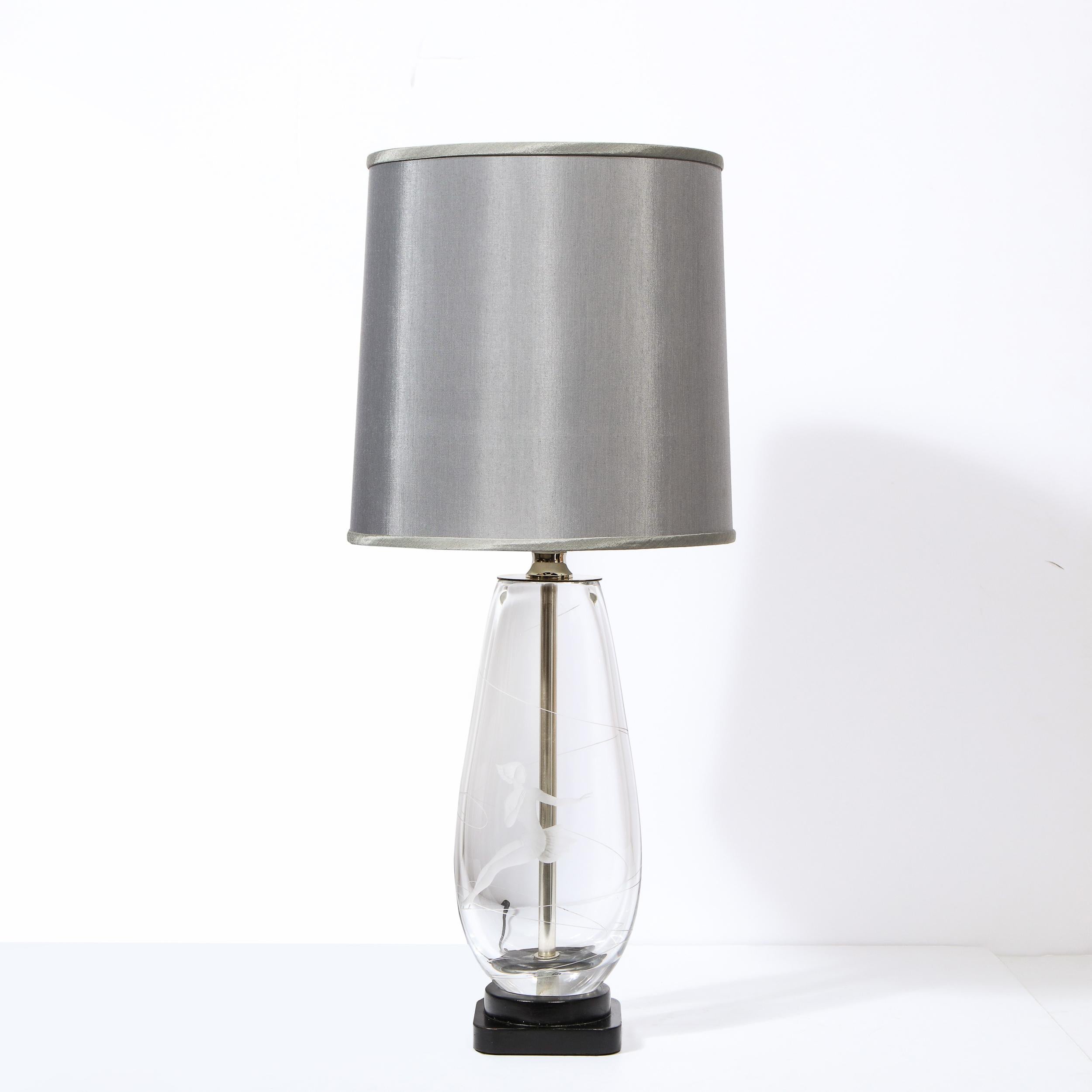 Mid-Century Modern Translucent & Frosted Glass Figurative Table Lamp by Orrefors For Sale 1