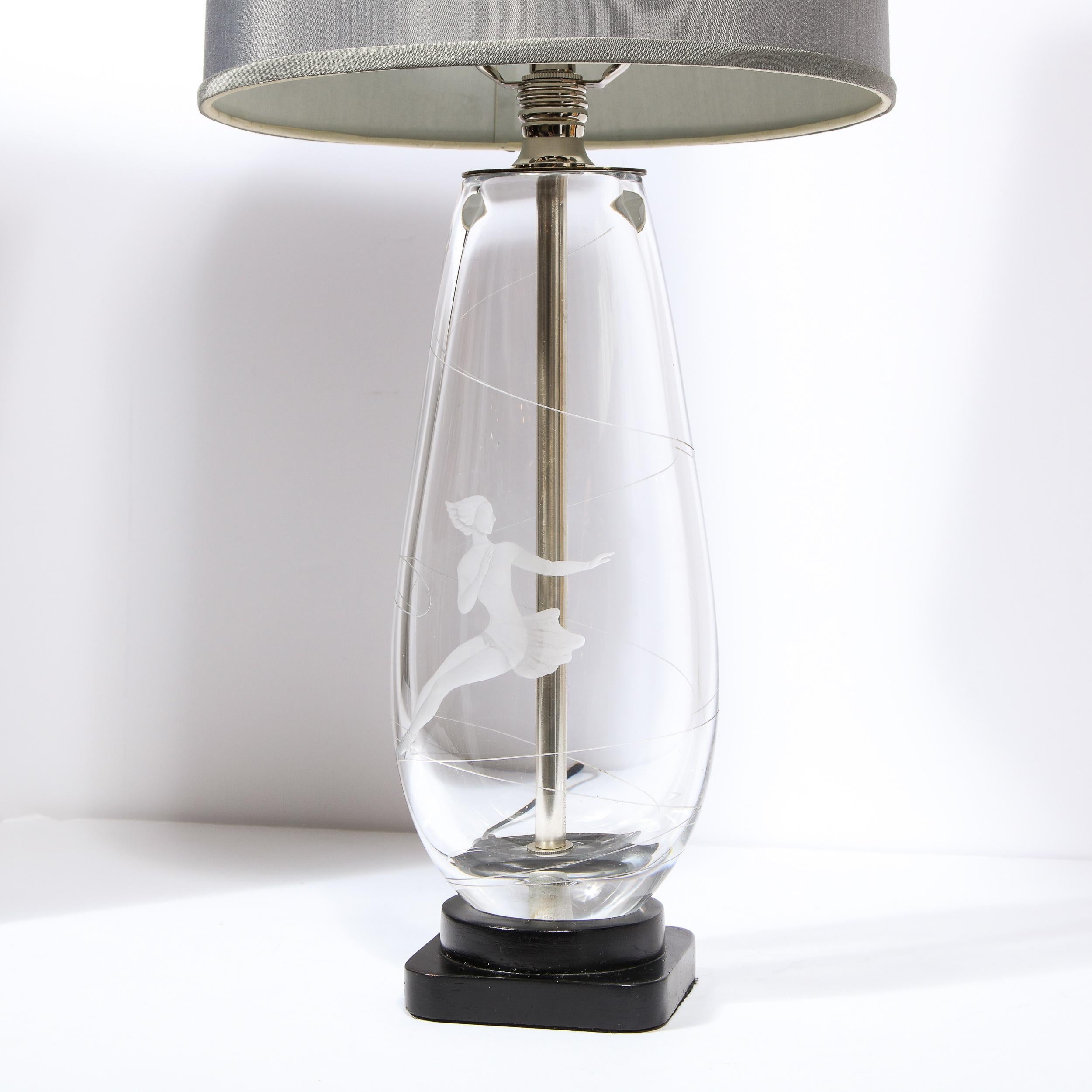 Mid-Century Modern Translucent & Frosted Glass Figurative Table Lamp by Orrefors For Sale 2