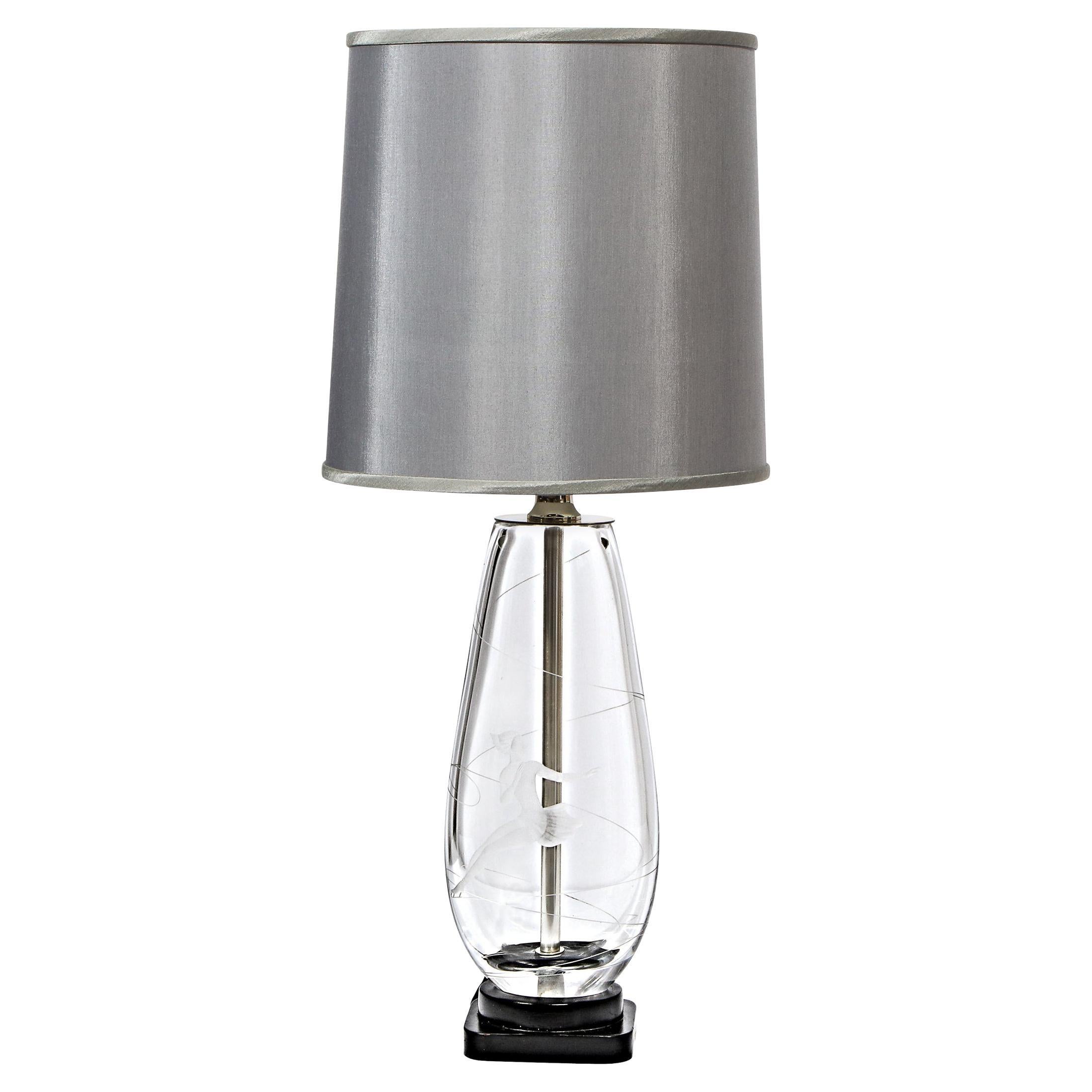 Mid-Century Modern Translucent & Frosted Glass Figurative Table Lamp by Orrefors For Sale
